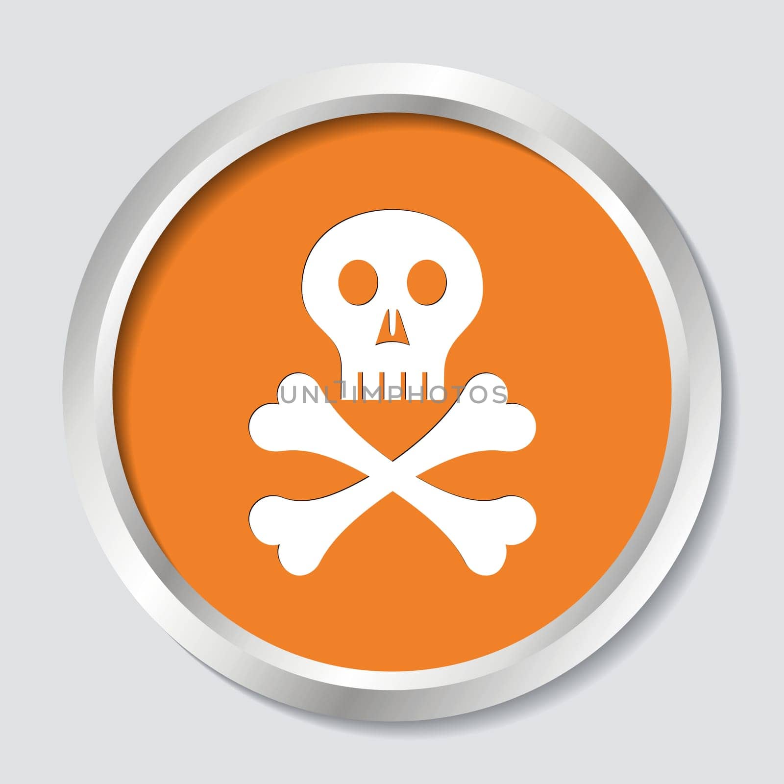 White skull with crossed bones on orange button