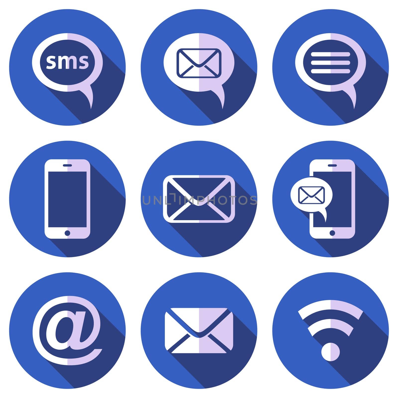 White mobile sms and mail icons flat design