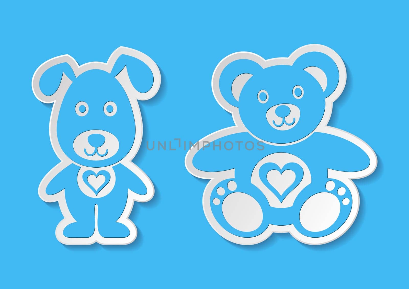 Lovely blue vector teddy bear and dog labels