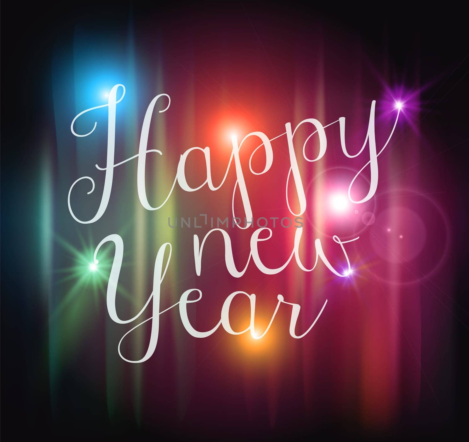 Happy new year bokeh lights greeting card background. EPS10 illustration with transparency organized in layers for easy editing.