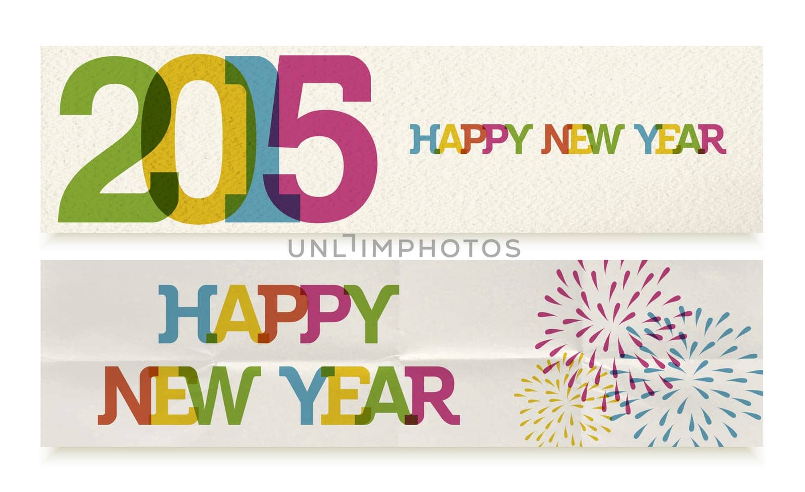 Happy new year 2015 trendy vintage folded paper banner designs set. EPS10 vector file with transparency layers.