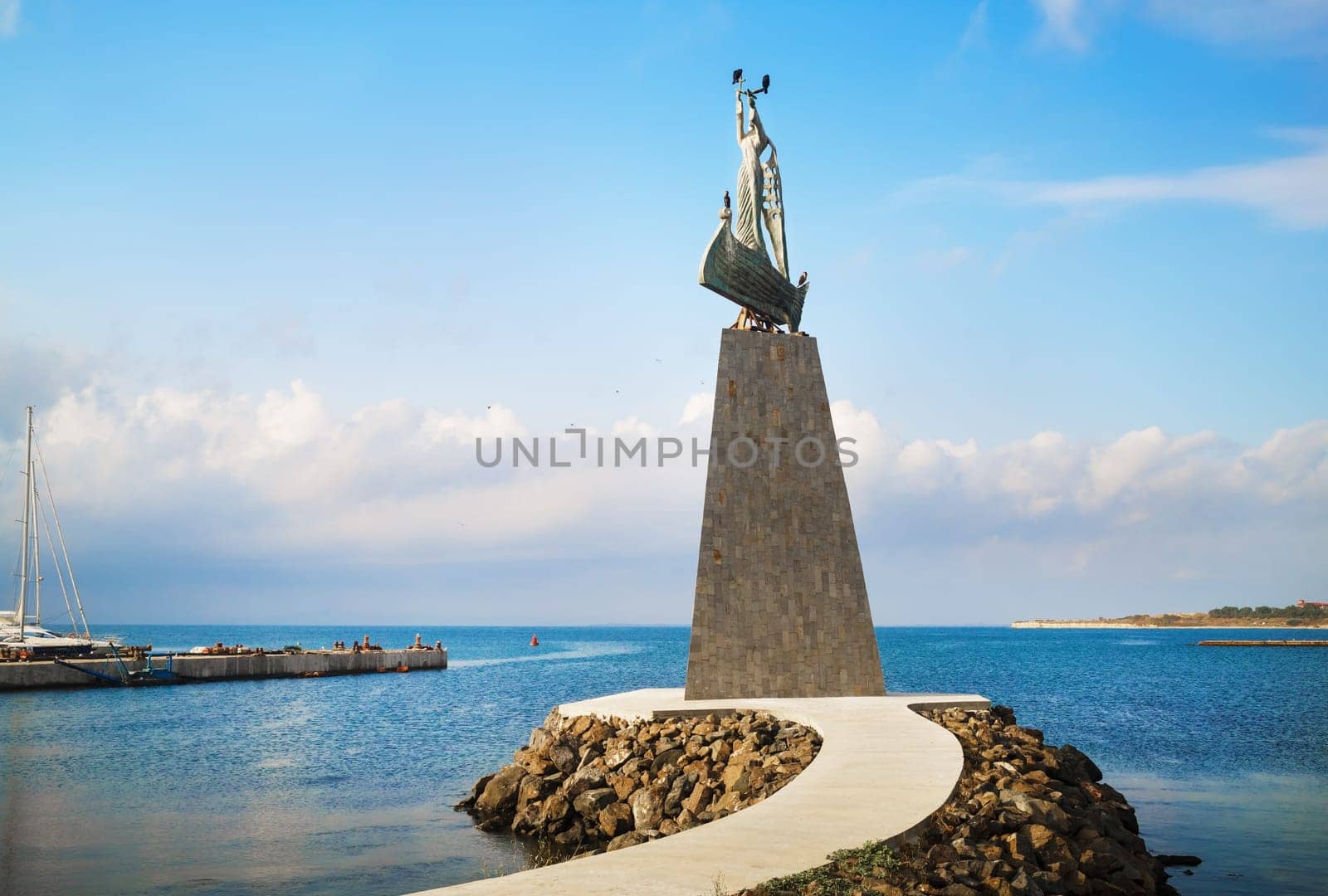 Nesebar, Bulgaria - September 05, 2014: Statue of Saint Nicholas in old town Nessebar. Nesebar is an ancient town on the Bulgarian Black Sea Coast. UNESCO world heritage site.