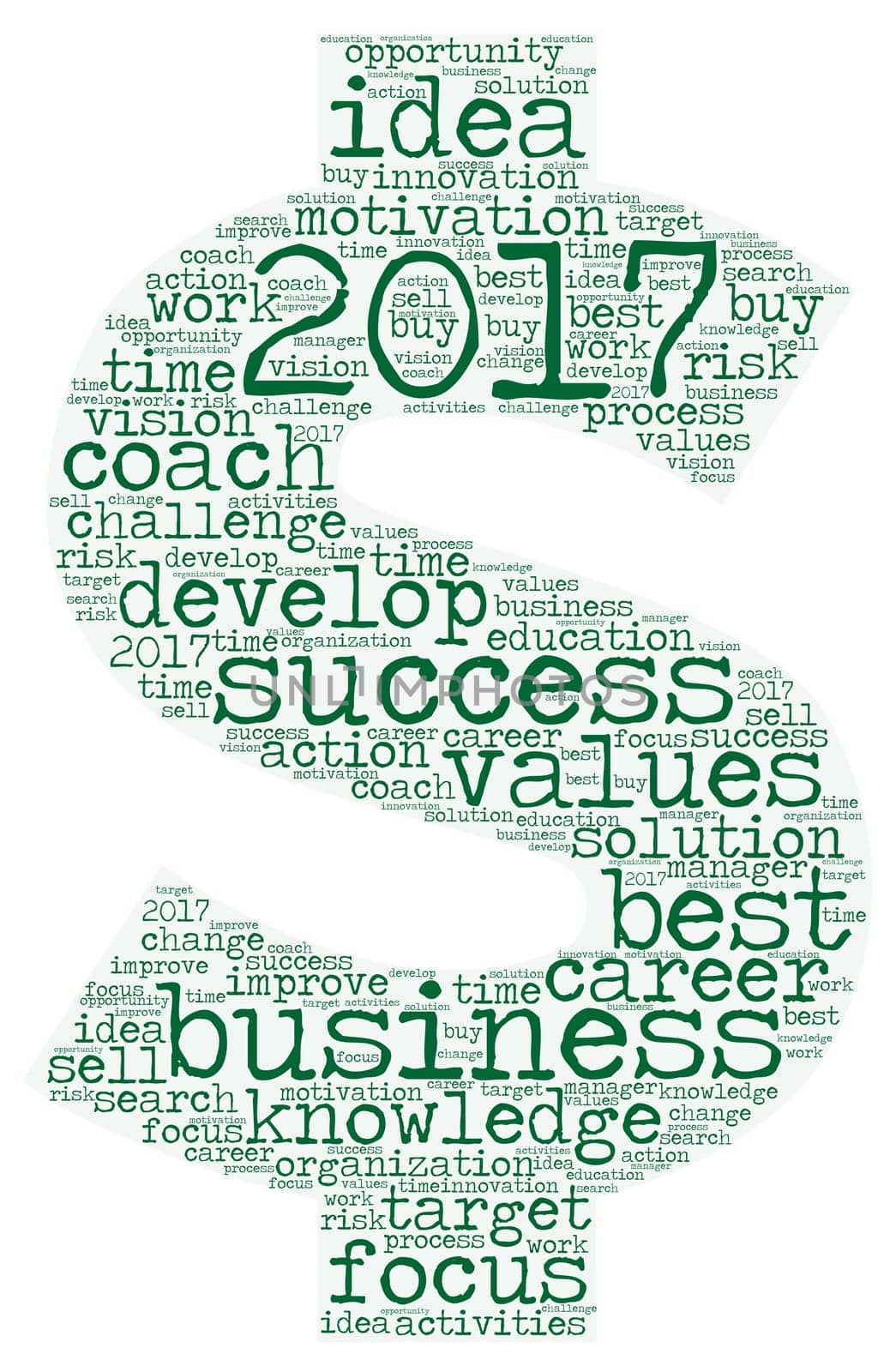 Business 2017 word cloud concept in shape dollar sign