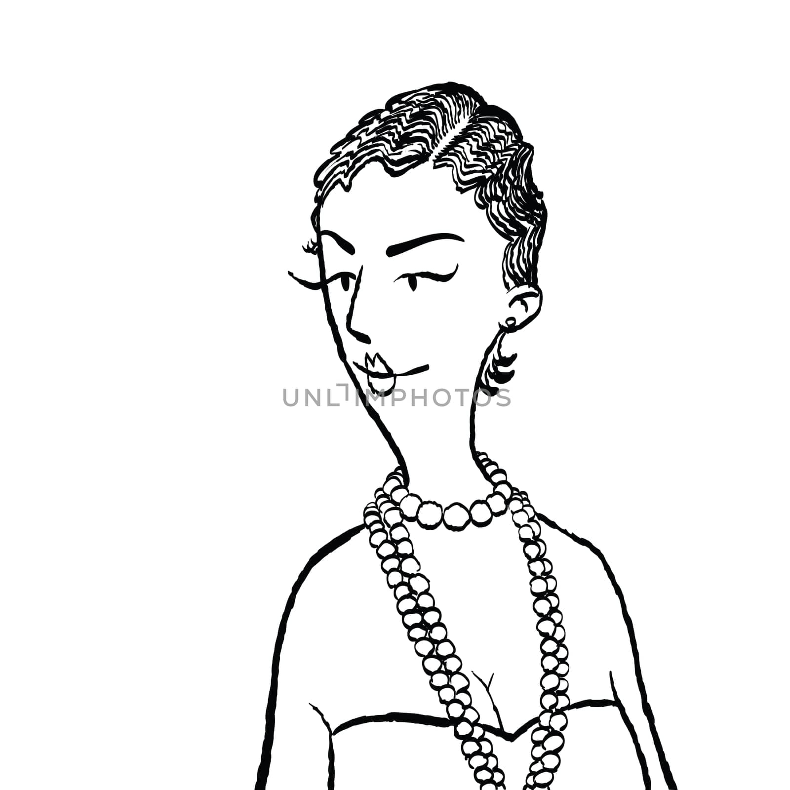 Young woman with beads, cartoon style vector illustration