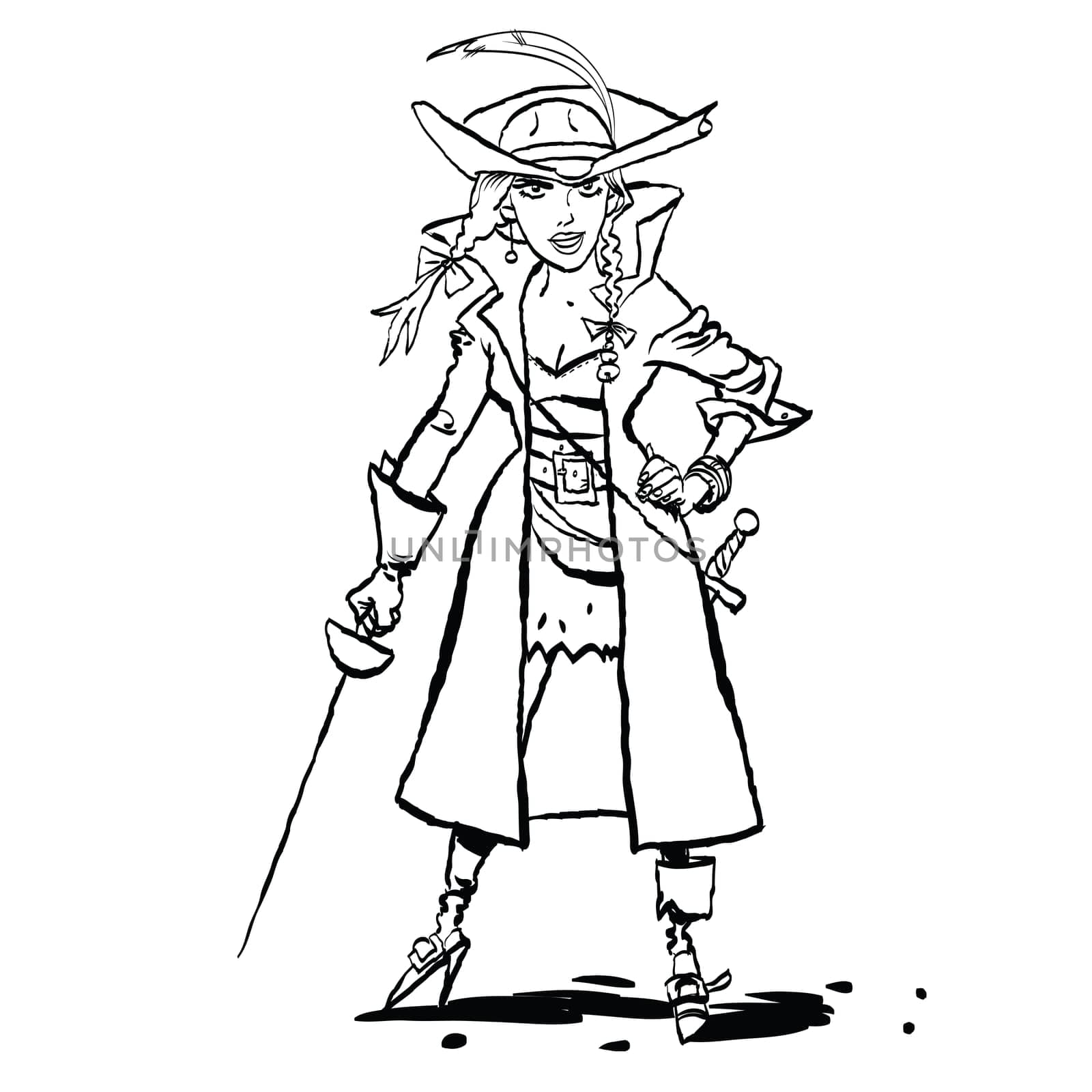 Beautiful young woman pirates, cartoon style vector illustration