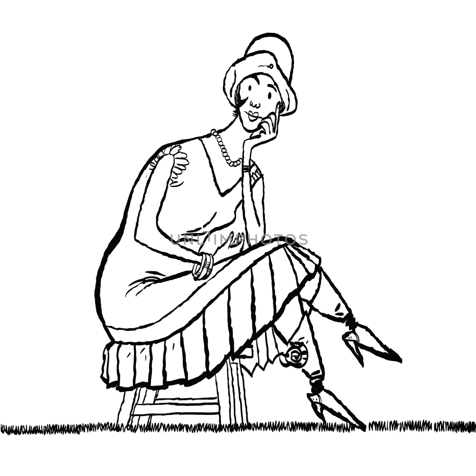 Retro lady sitting, cartoon style vector illustration