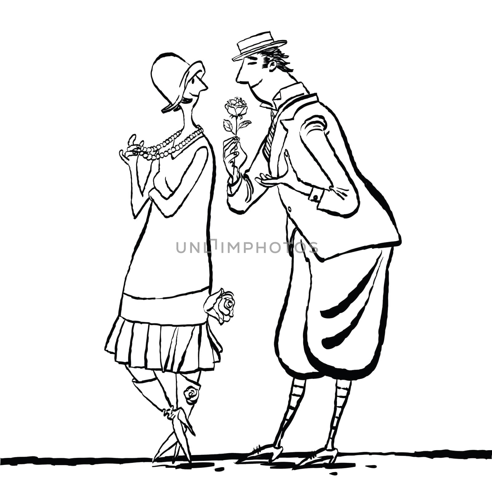 Retro man and woman love rendezvous, cartoon style vector illustration. Valentines day