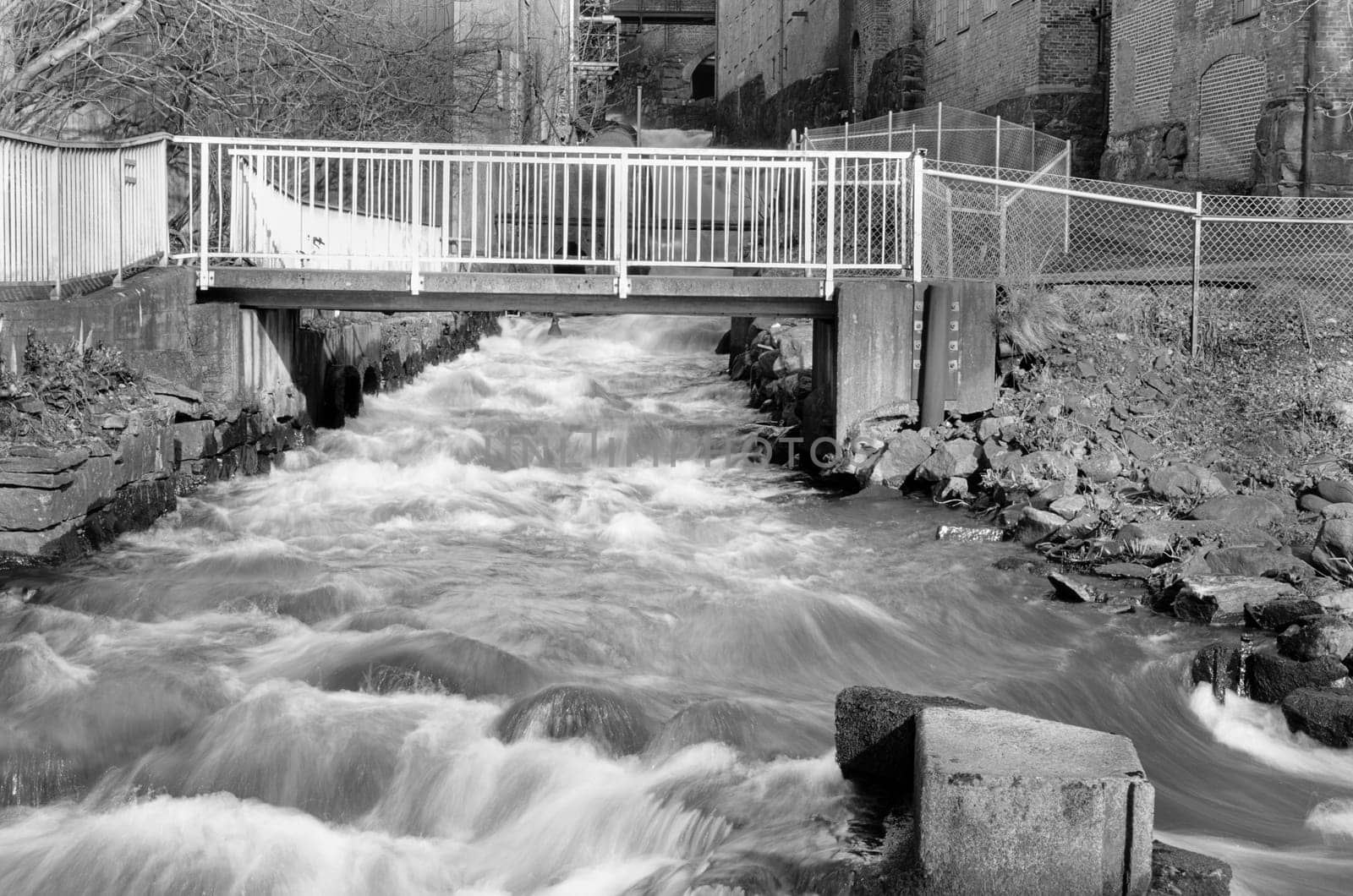 rushing water rushing down from a factory