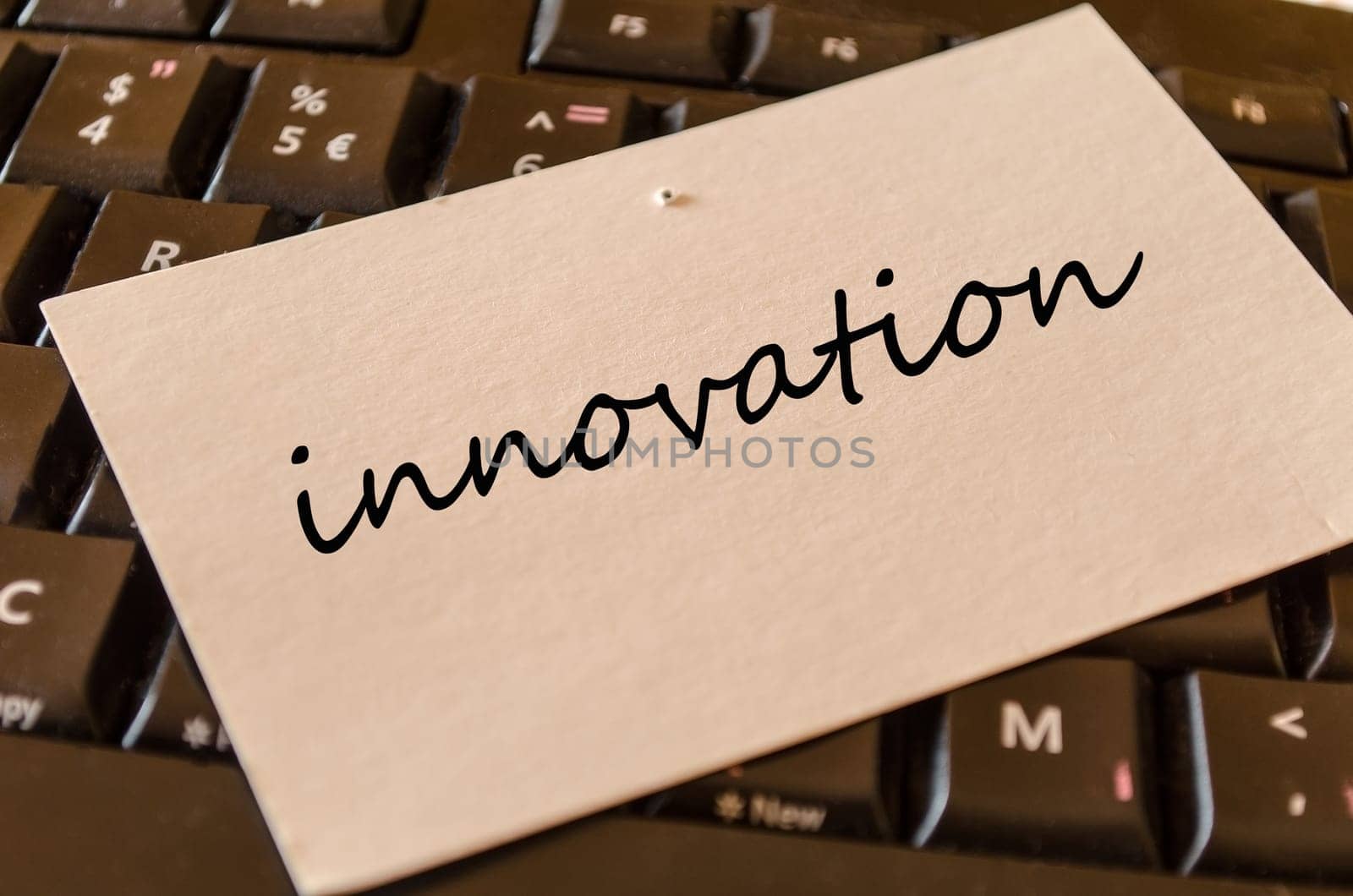 Innovation text concept over keyboard background