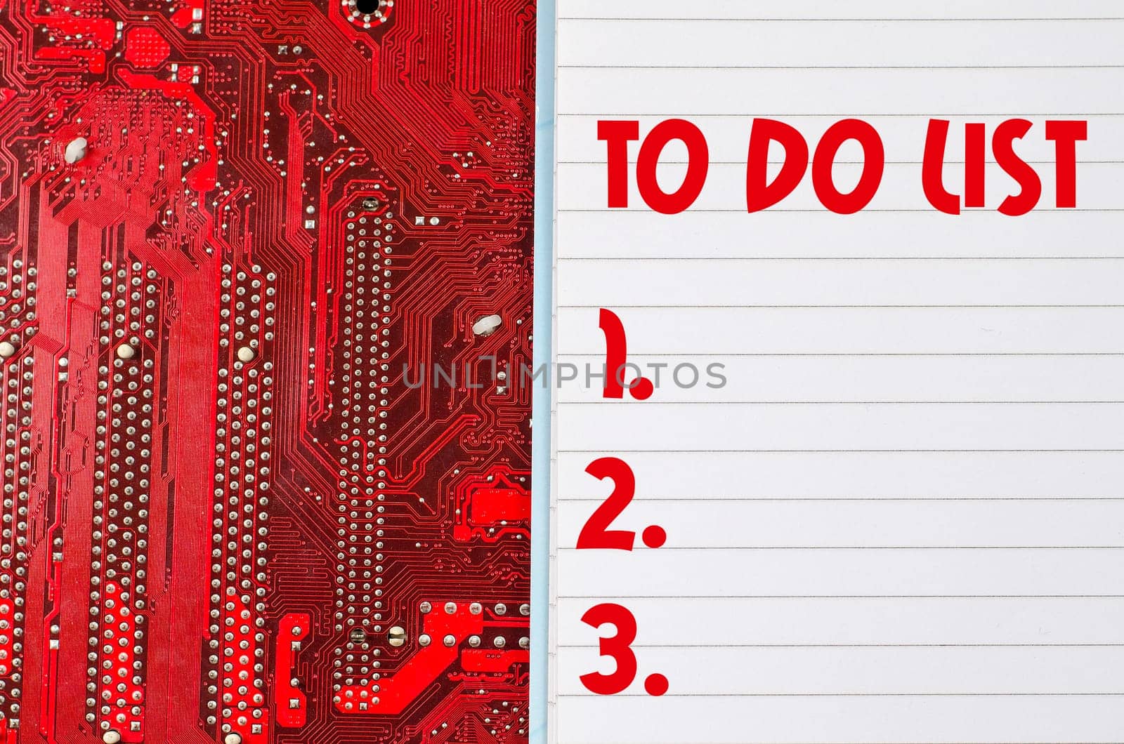 Red old dirty computer circuit board