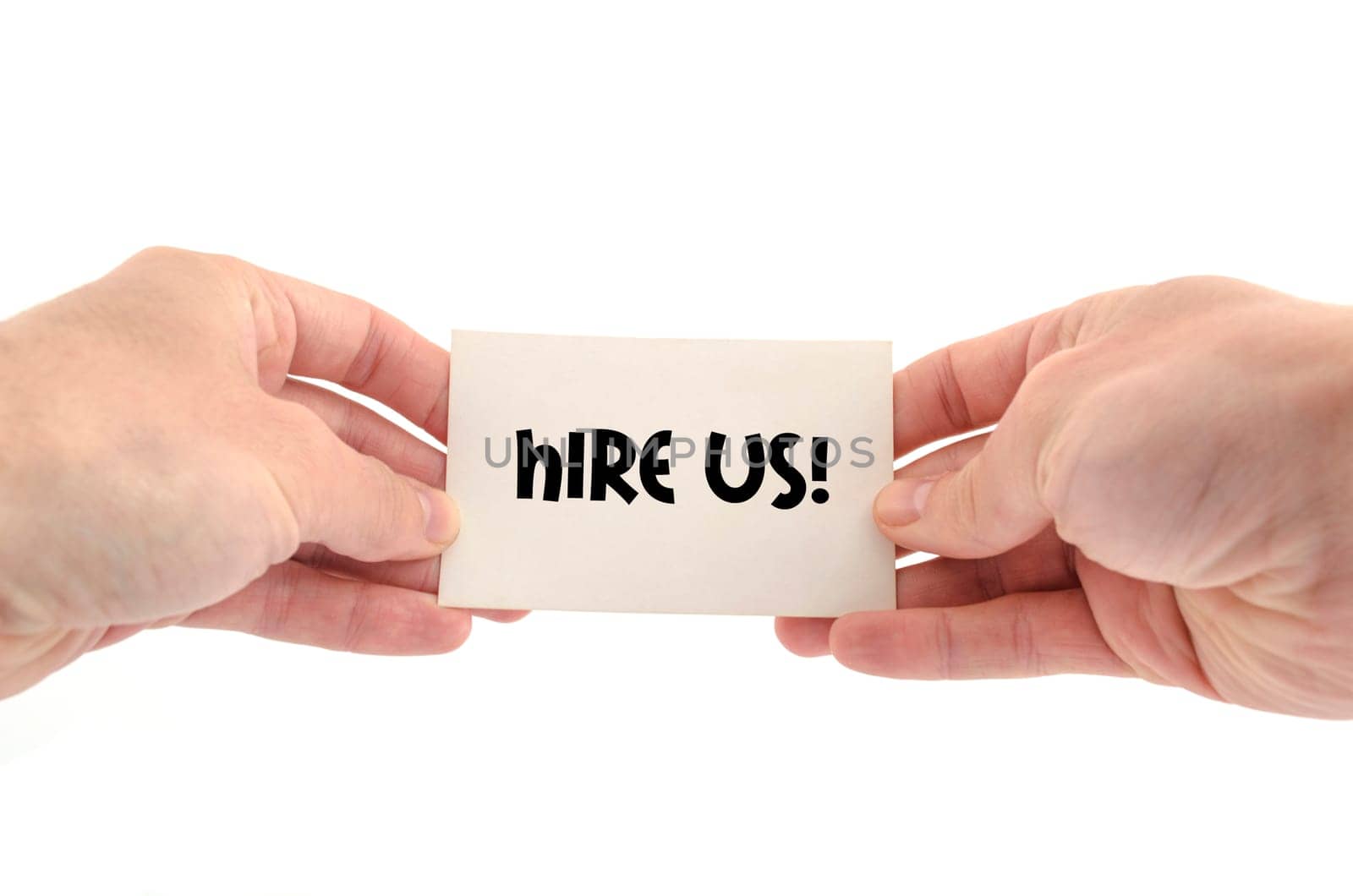Hire us text concept isolated over white background
