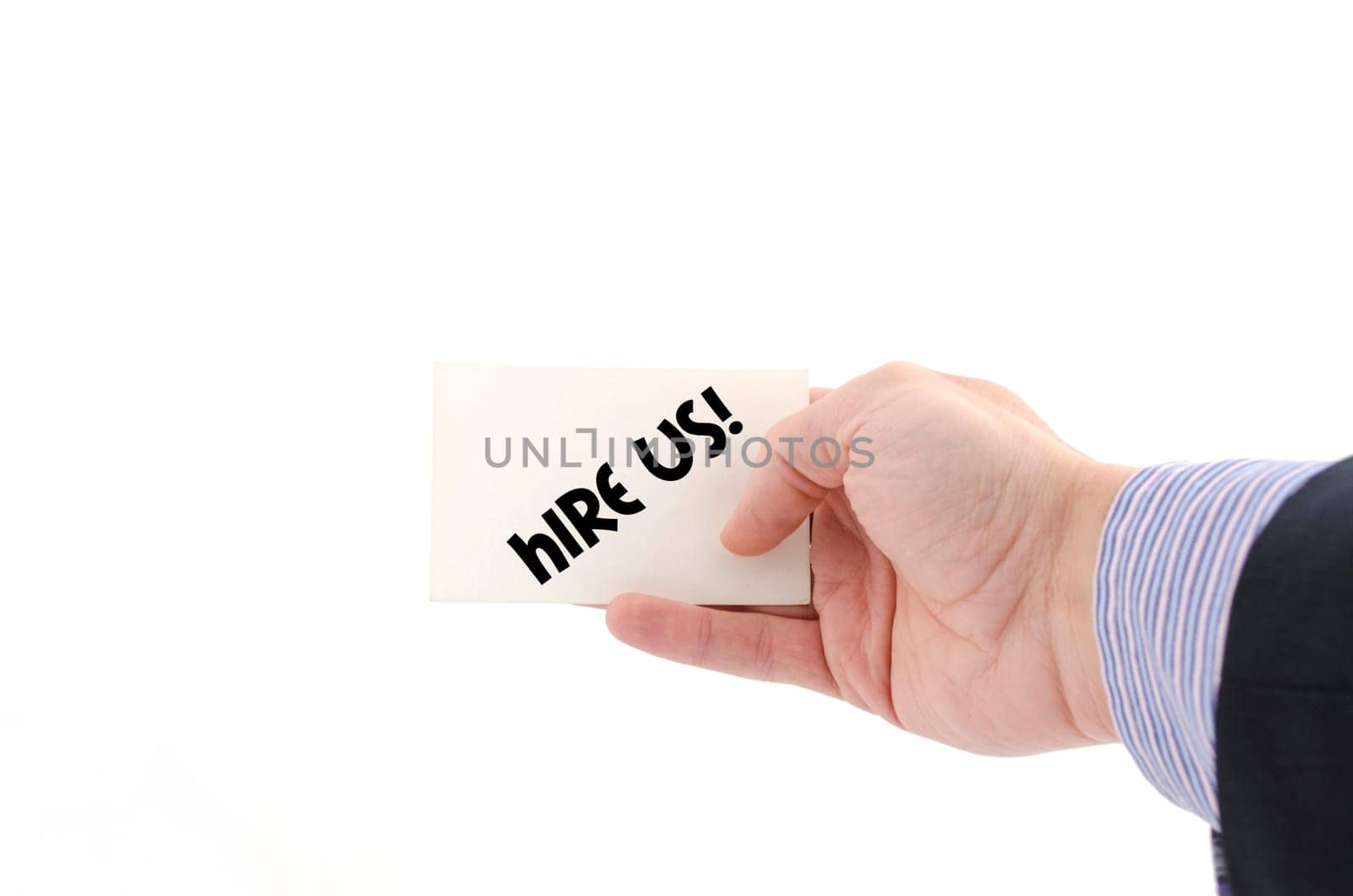 Hire us text concept isolated over white background