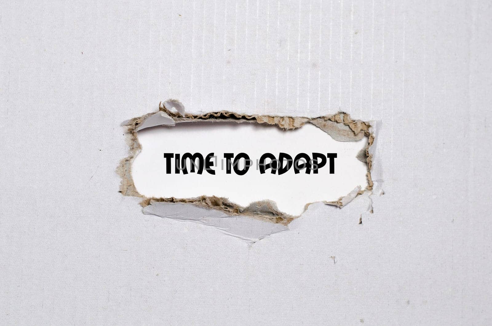 The word time to adapt appearing behind torn paper