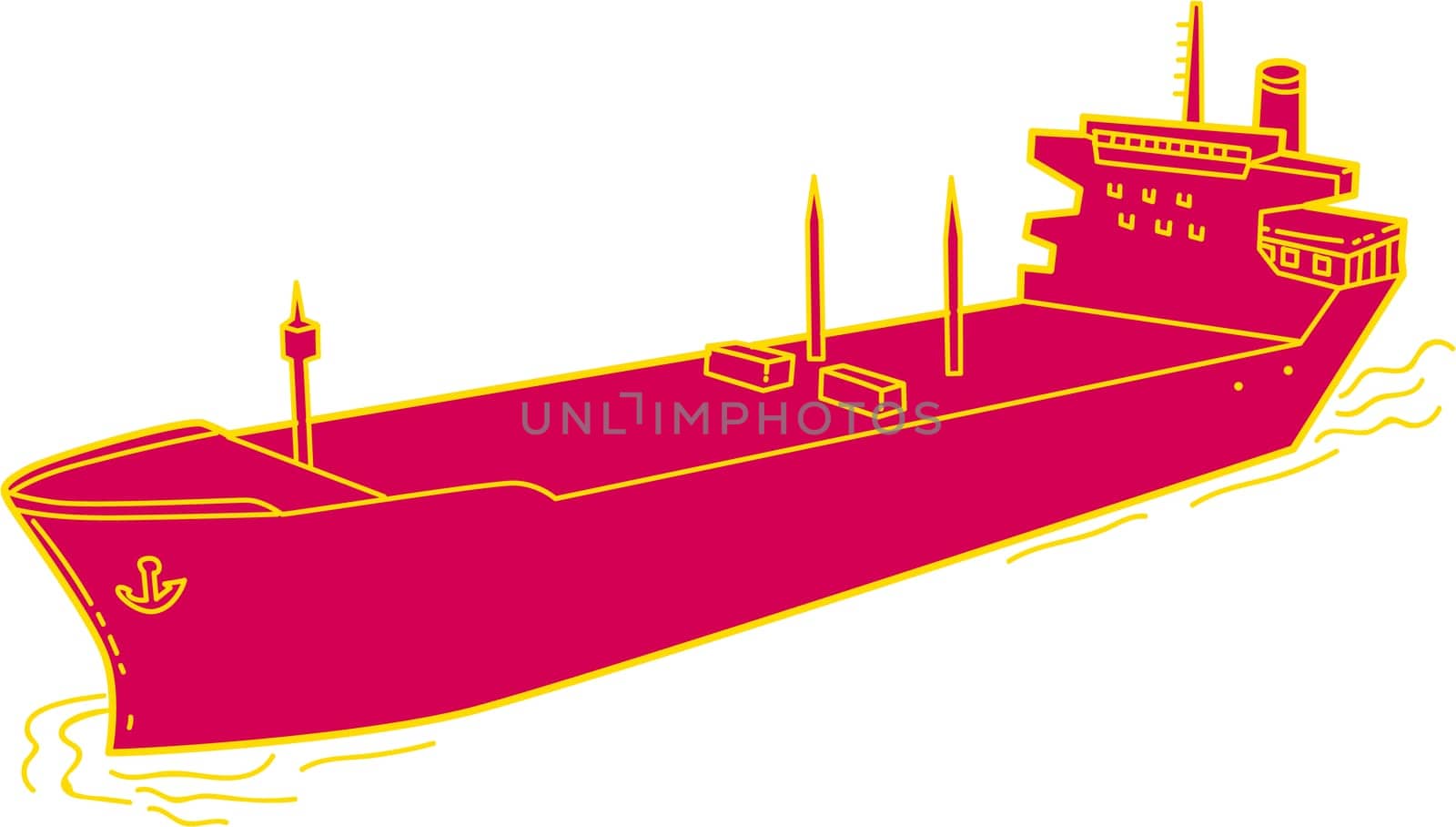 Mono line style illustration of a passenger cargo container ship on sea set on isolated white background.