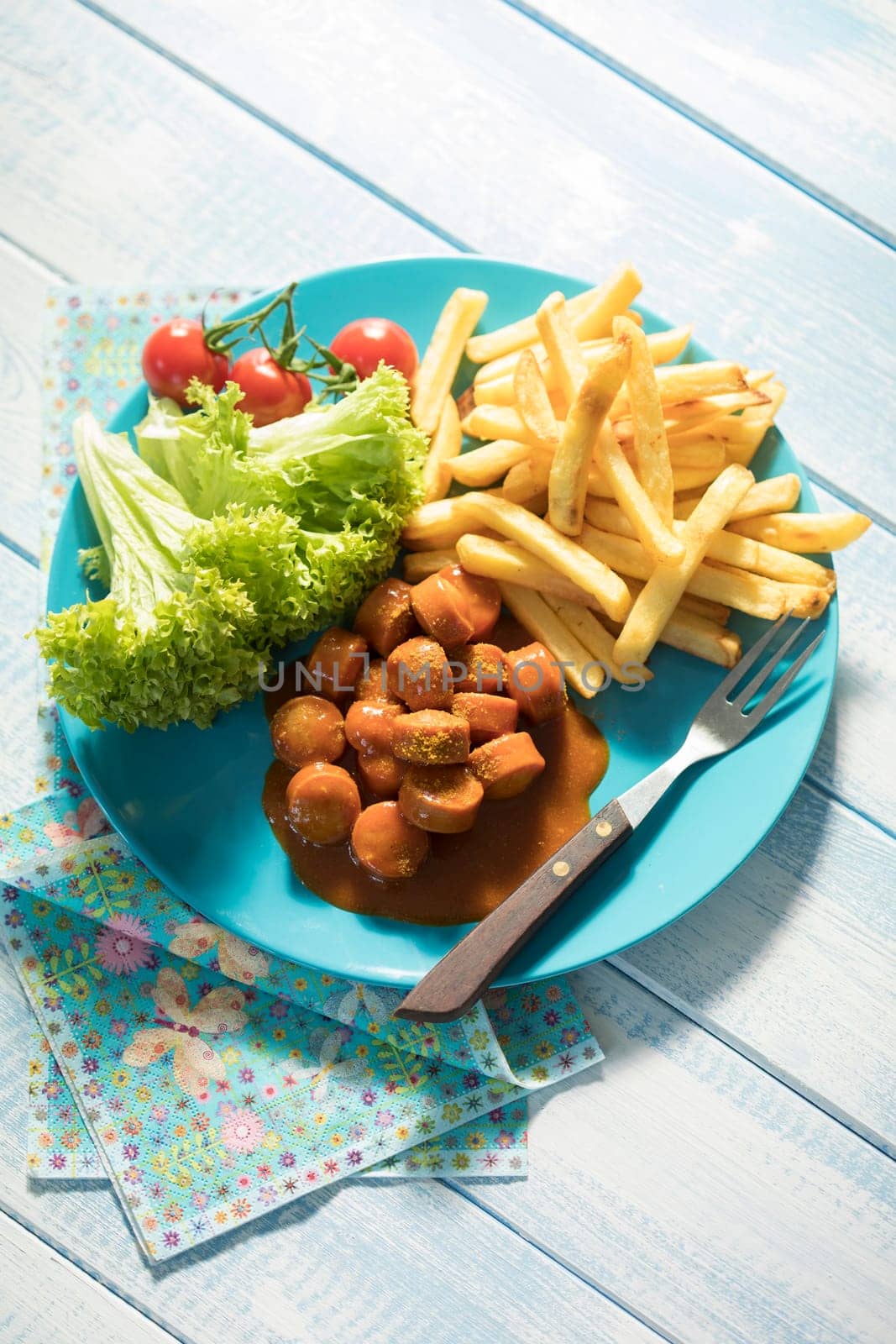 Currywurst with fries,fast food