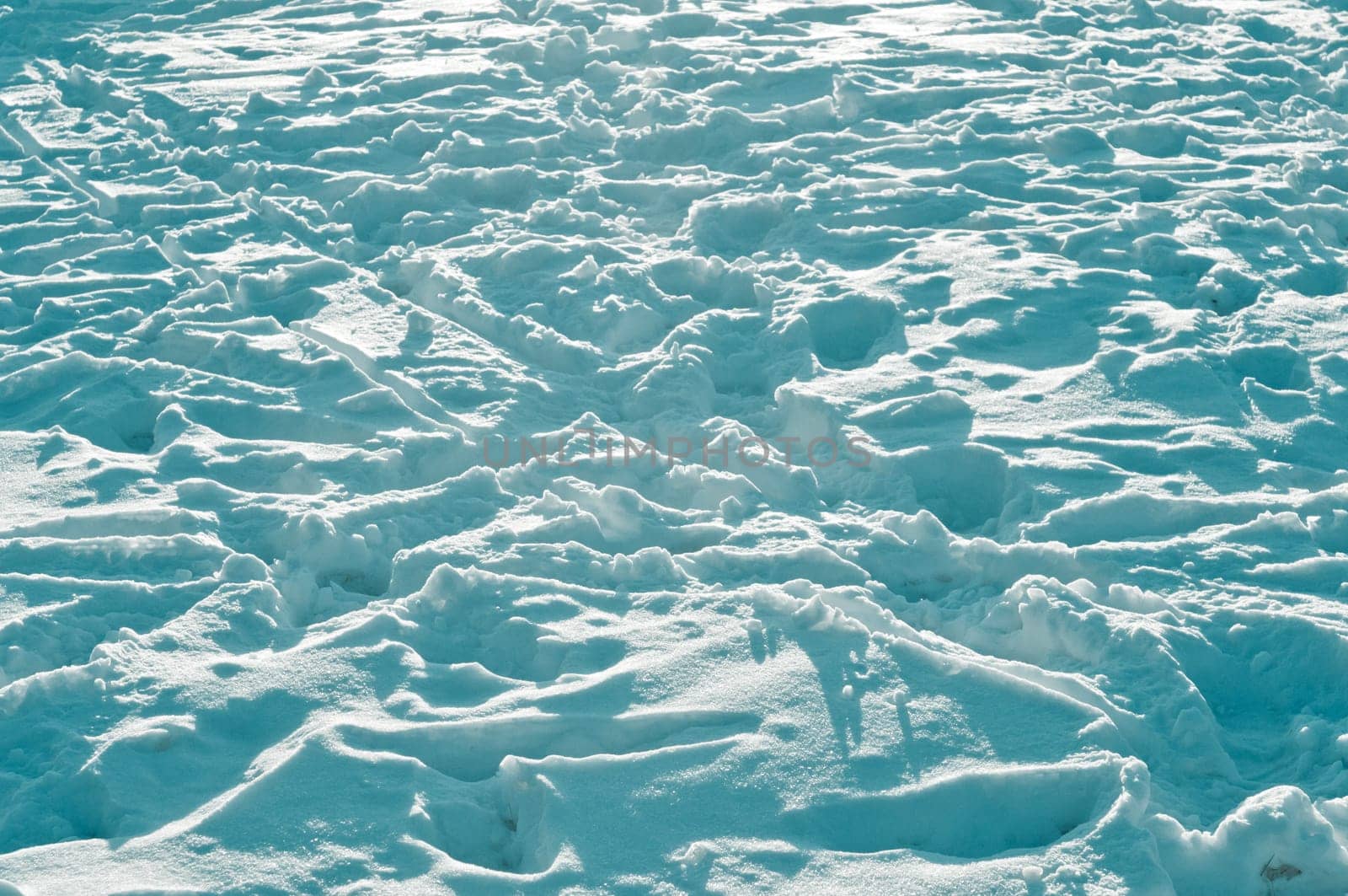 Trampled snow in a winter scene