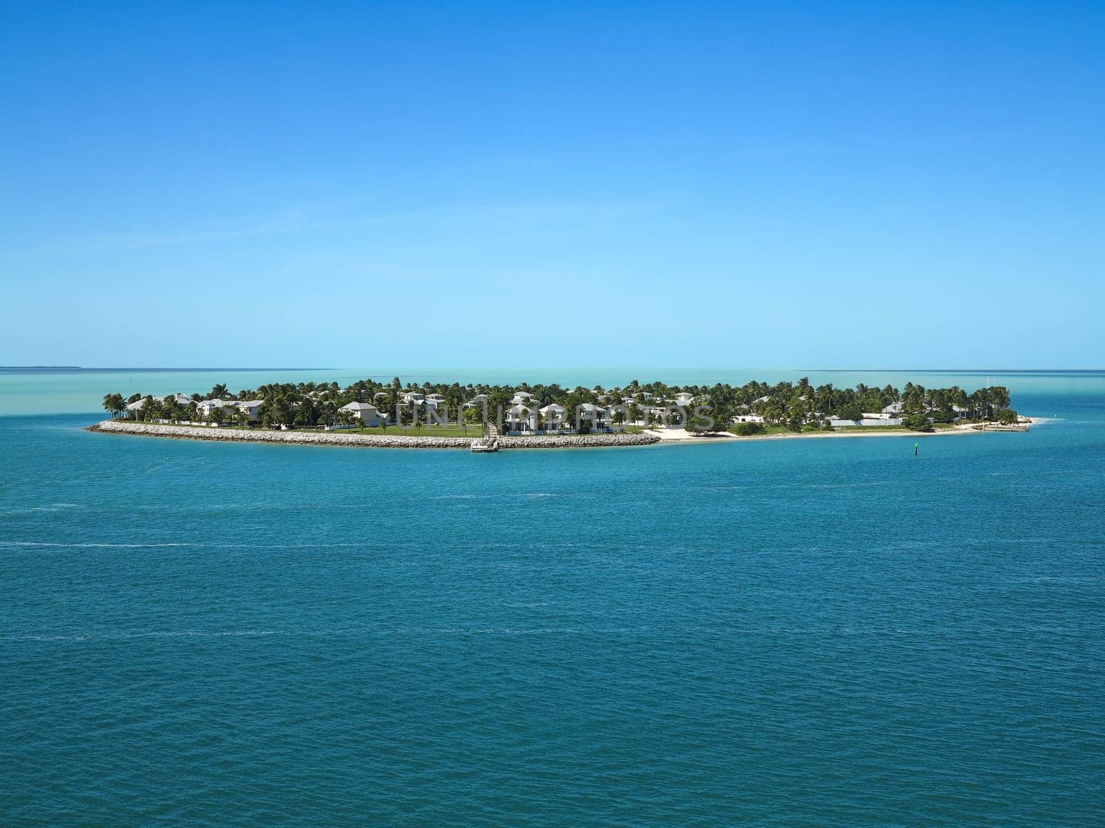 An island with homes in the Atlantic Ocean