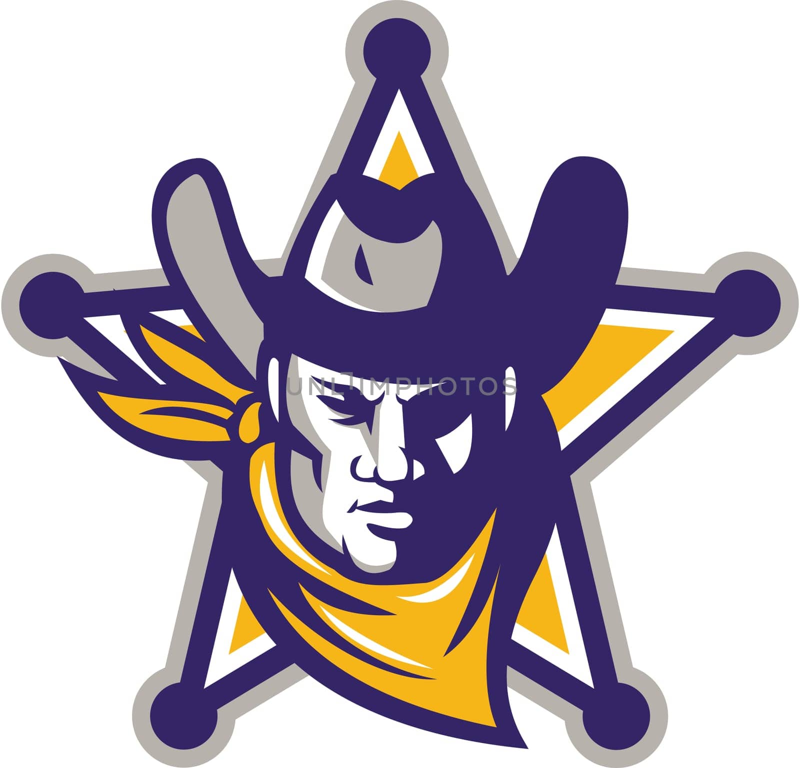 Illustration of a sheriff cowboy star badge viewed from front set on isolated white background done in retro style.