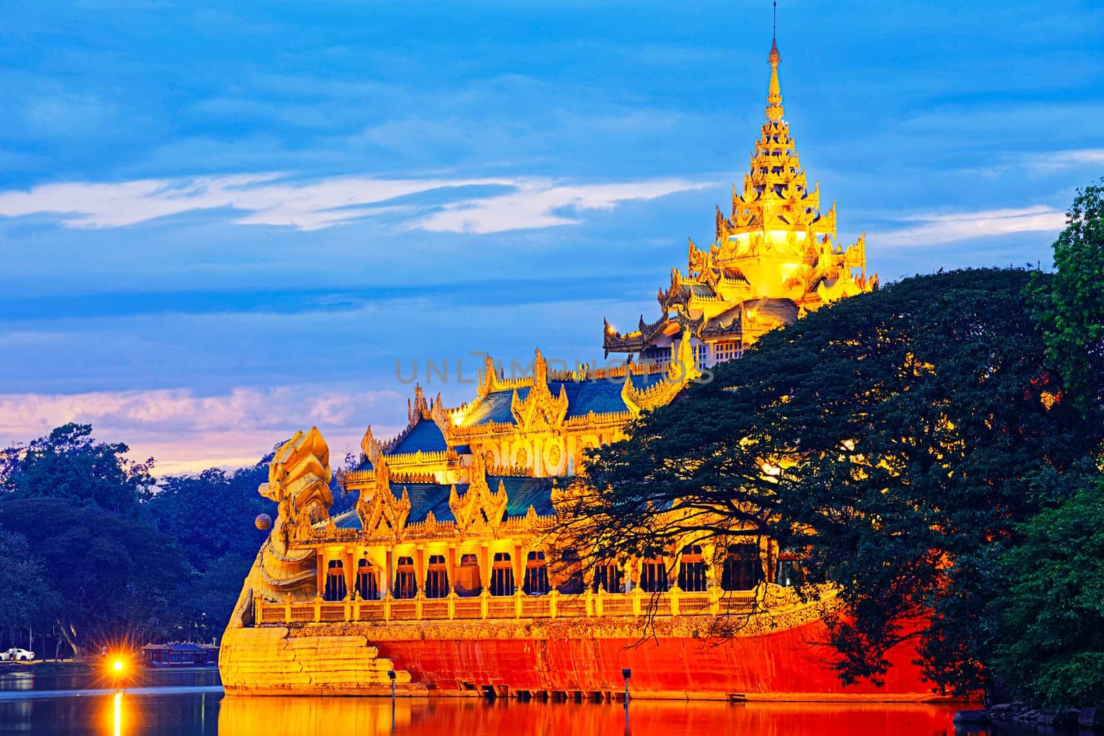 Karaweik Palace at sunset , Myanmar Yangon landmark