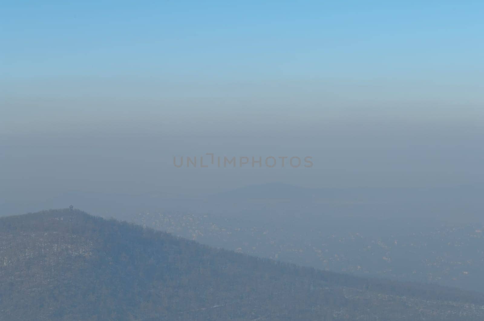 Smog over Budapest captured from the nearby Buda hills