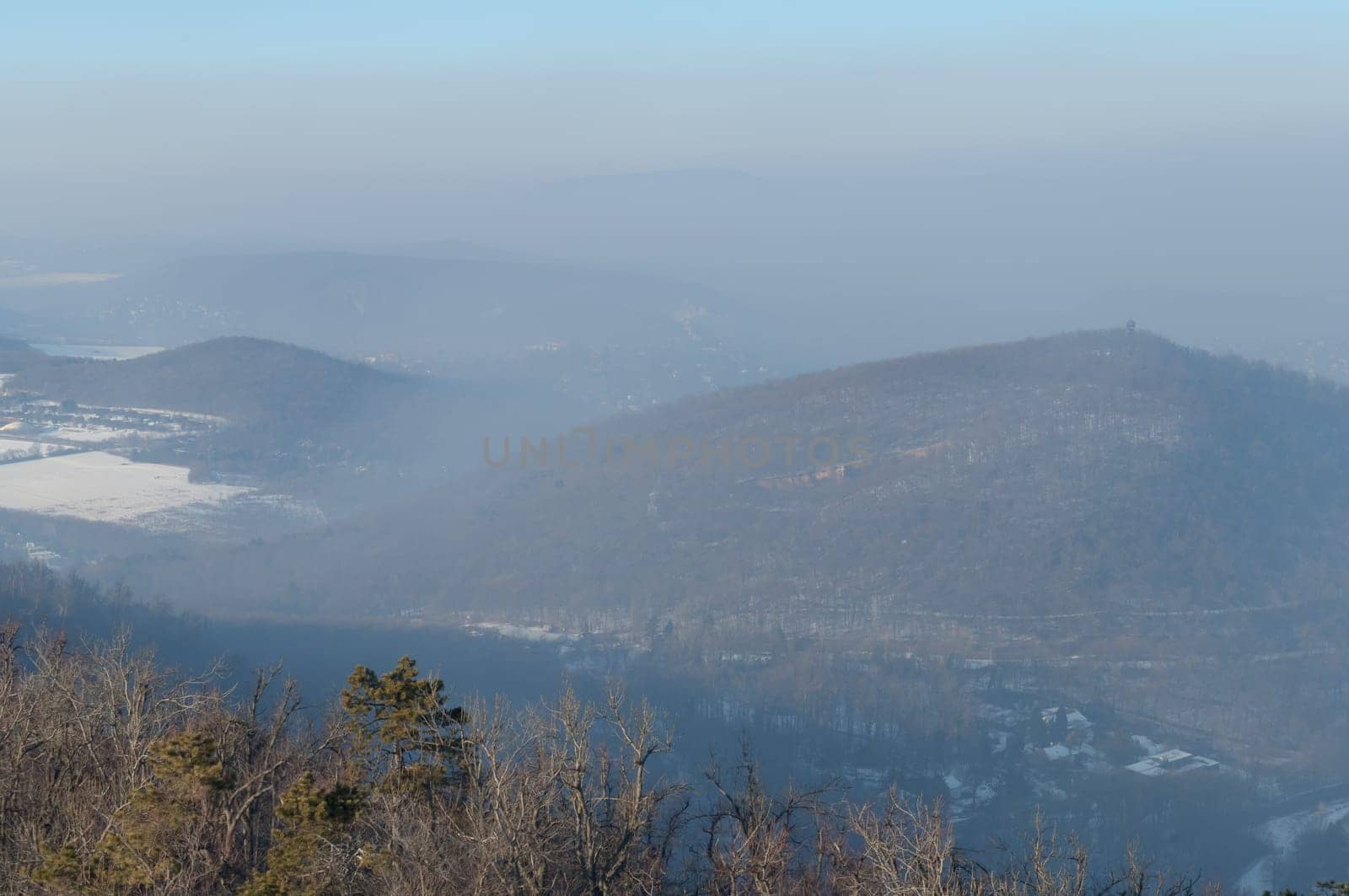 Smog over Budapest captured from the nearby Buda hills