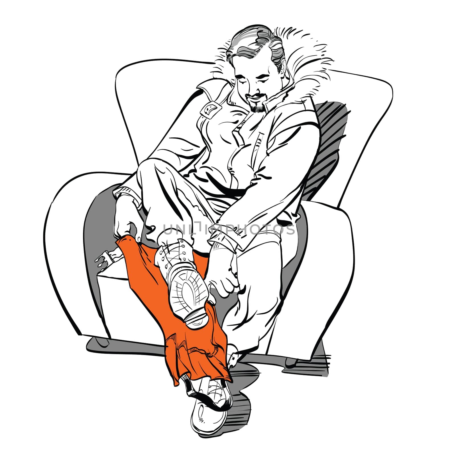 Traveler a man wearing Shoe covers. Cartoon hand drawing illustration