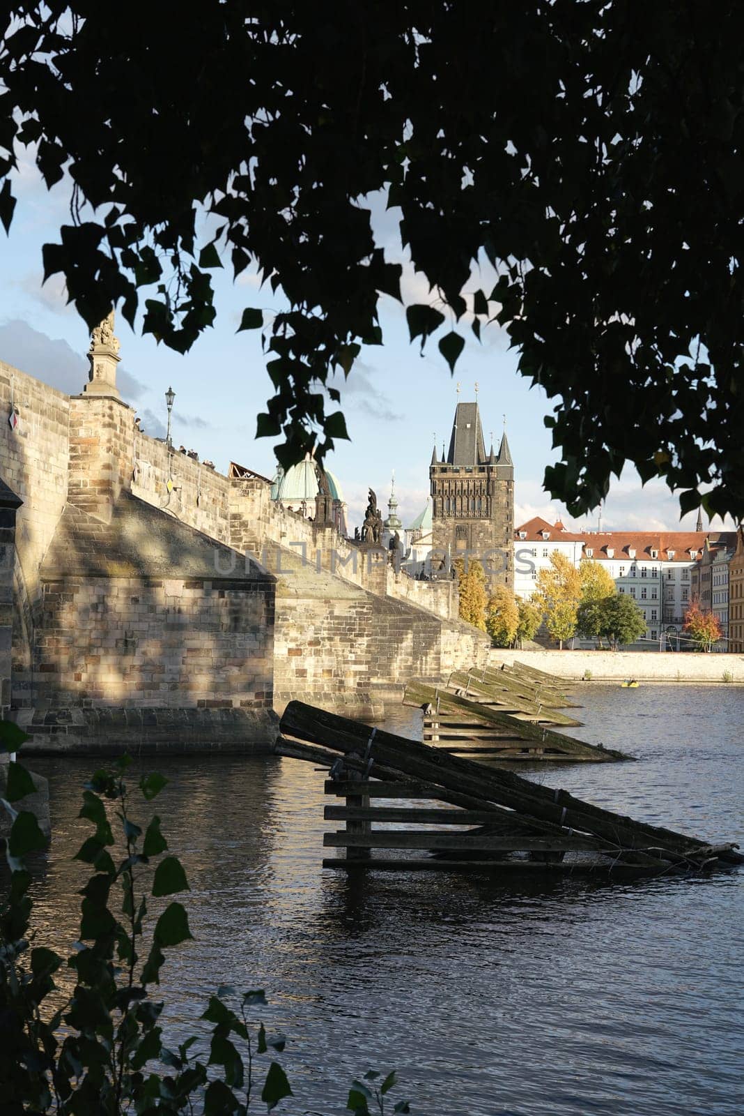 historic Charles Bridge over the Vltava River in Prague.