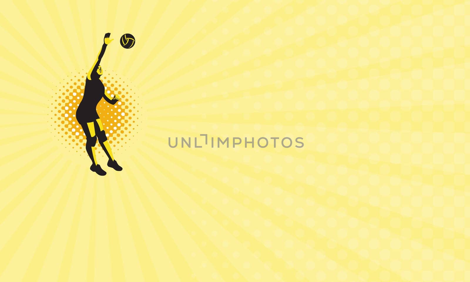 Business card showing Illustration of a female volleyball player jumping spiking ball done in retro style....