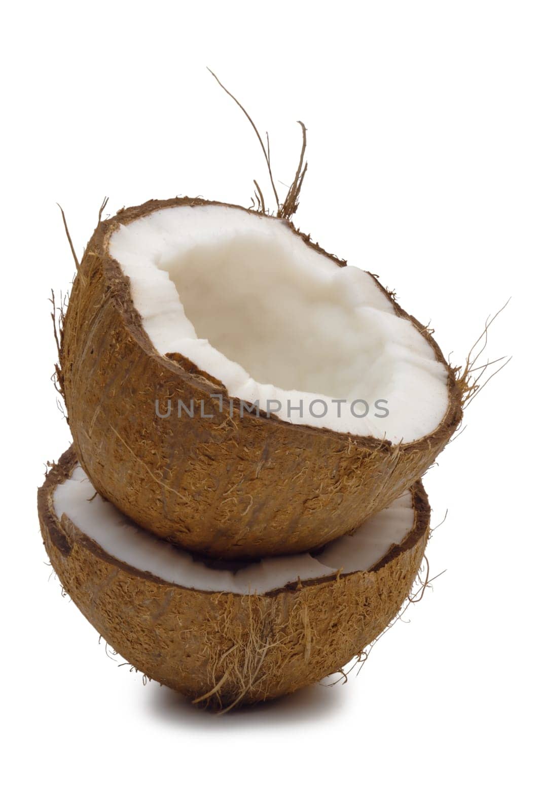 broken a coconut on a white background