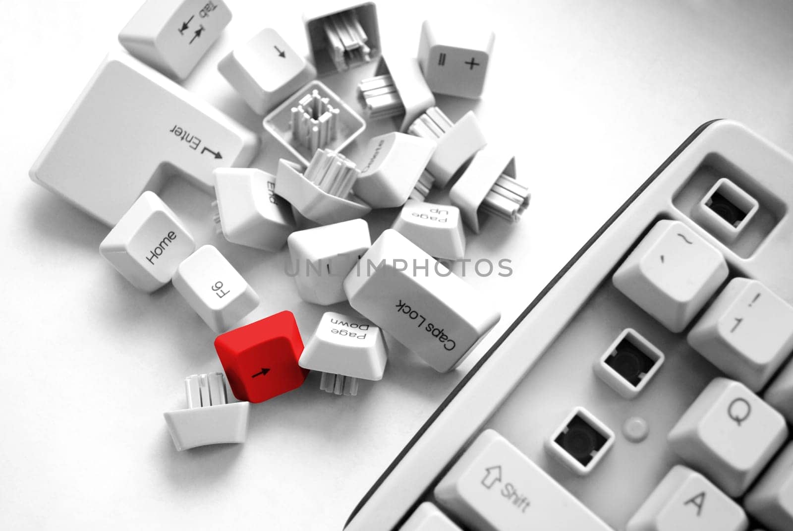 Computer Keyboard at an angle. Computer hardware and keyboard. Keyboard detail.