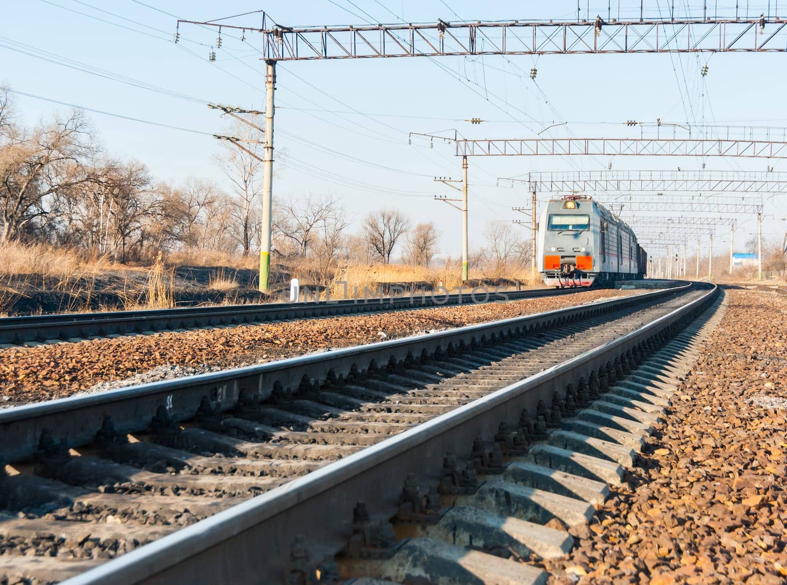 The train moves by rail