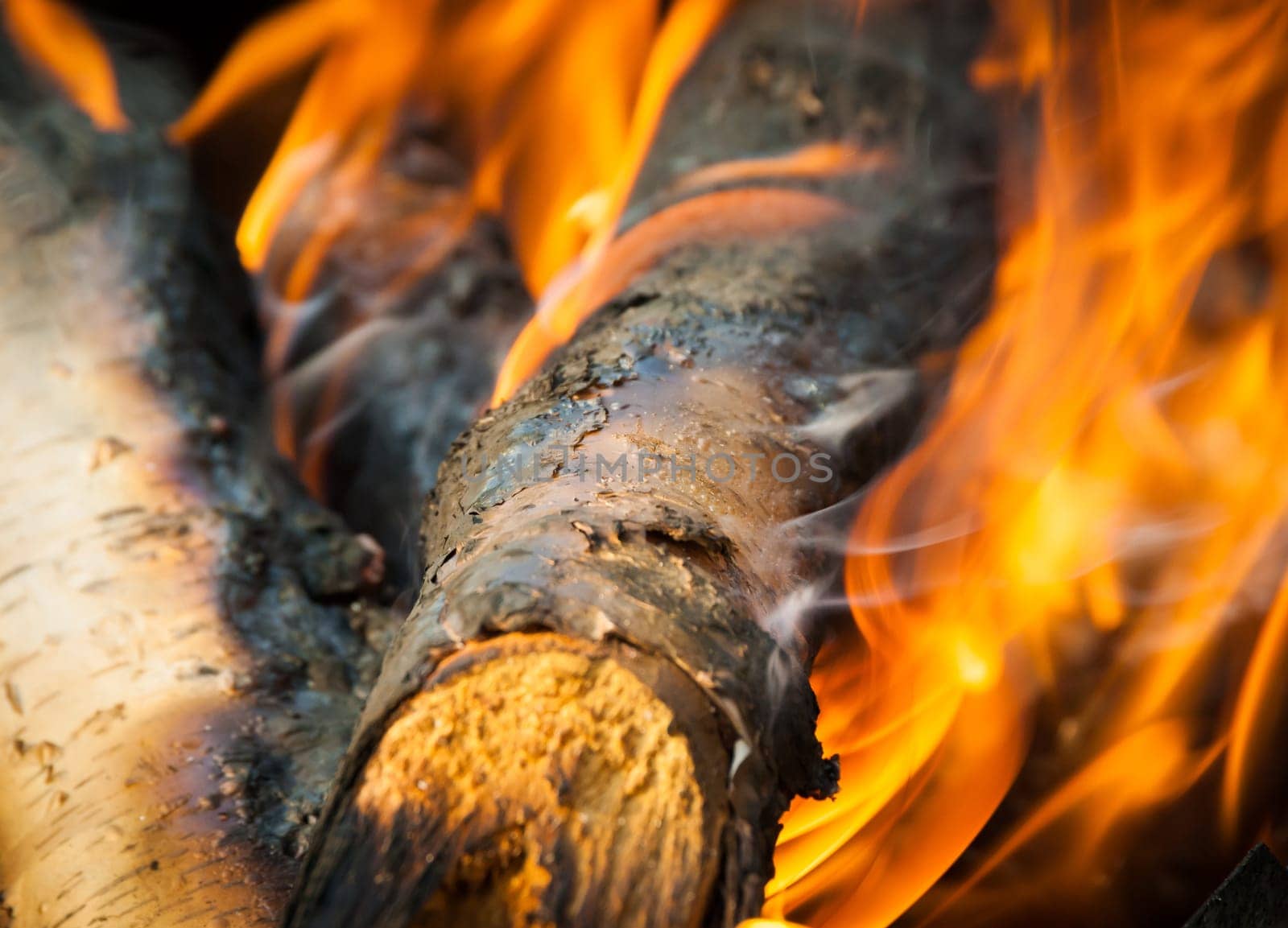 Burning fire wood and ember