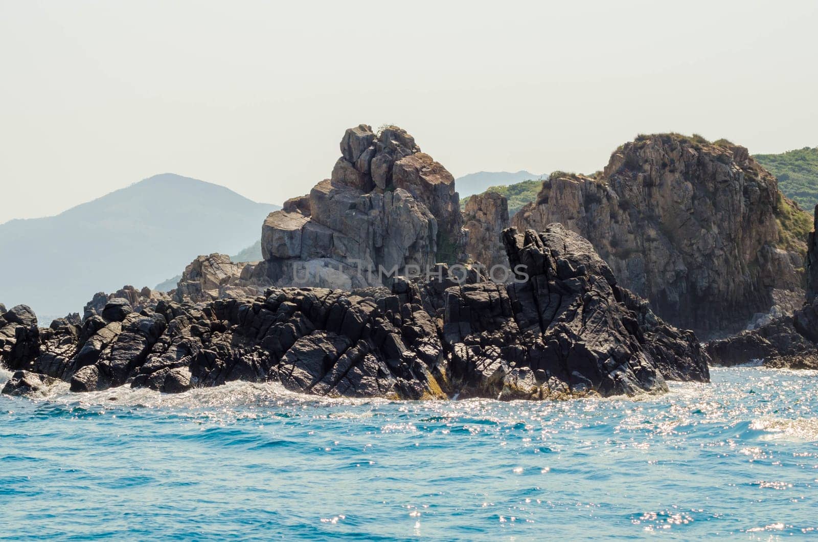 Rocky shore washed by the ocean