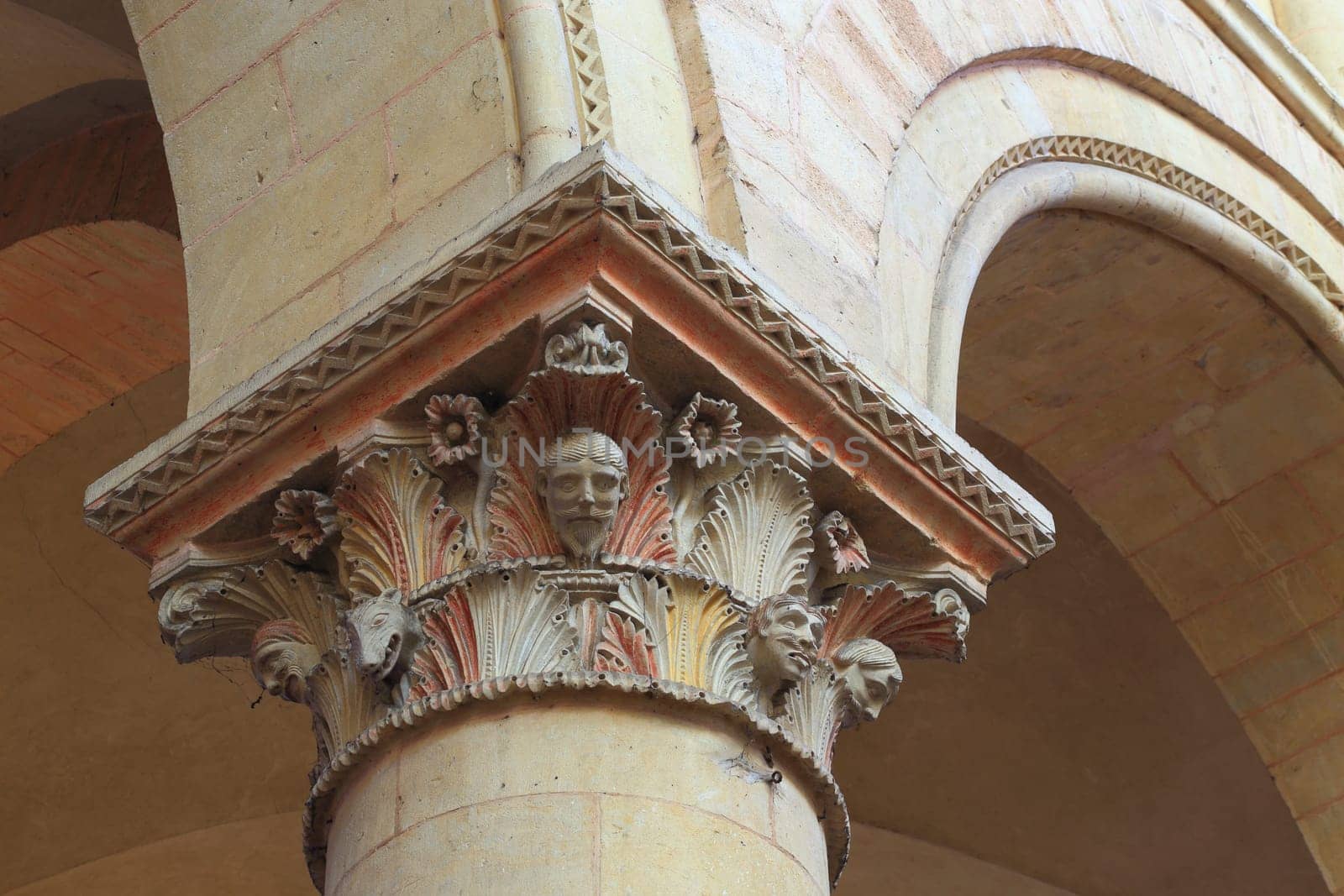 Column capital in the nave, built 11th century - Saint-Julien cathedral, Le Mans, France