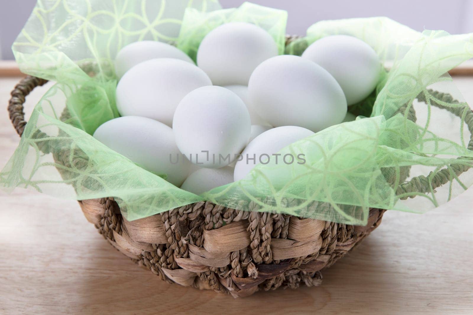 Basket of boiled eggs ready to decoration for Easter or for