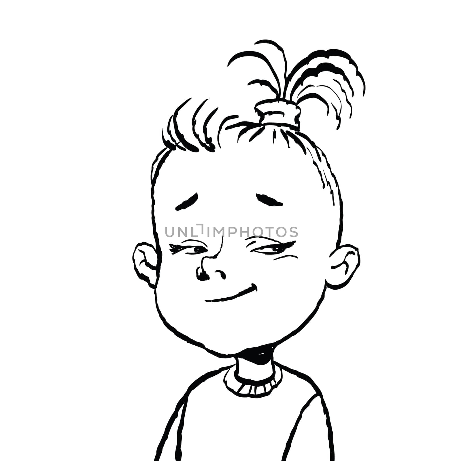 Portrait of clever girl. Cartoon illustration isolate. Black and white silhouette