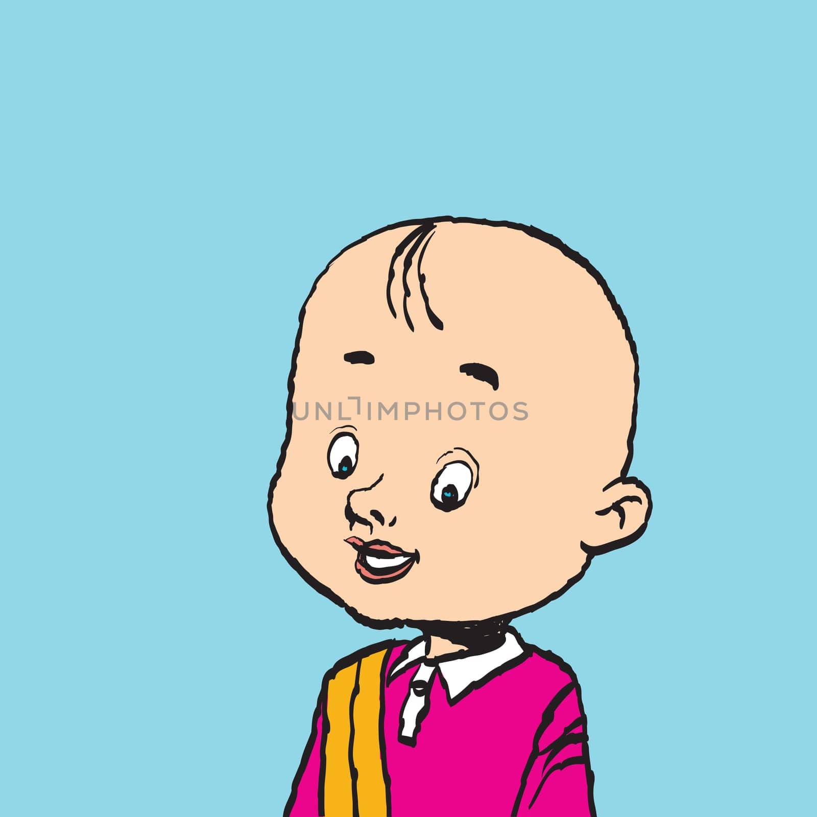 Portrait of a bald boy isolate illustration. Cartoon color illustration isolate