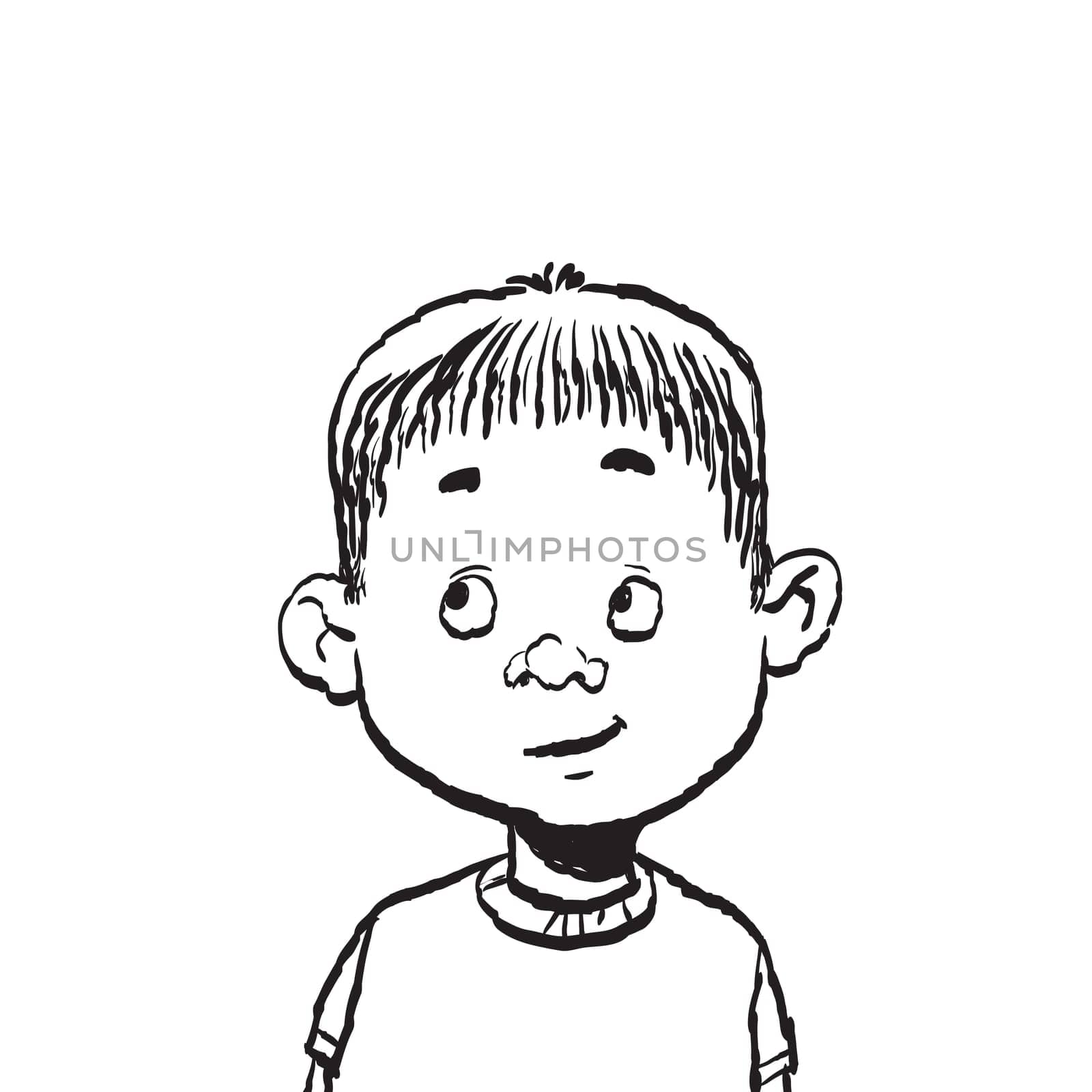 Portrait of a boy isolate illustration. Cartoon color illustration isolate. Black and white outline