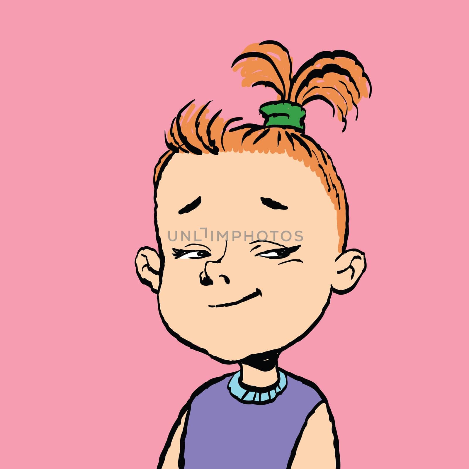 Portrait of clever girl. Cartoon color illustration isolate