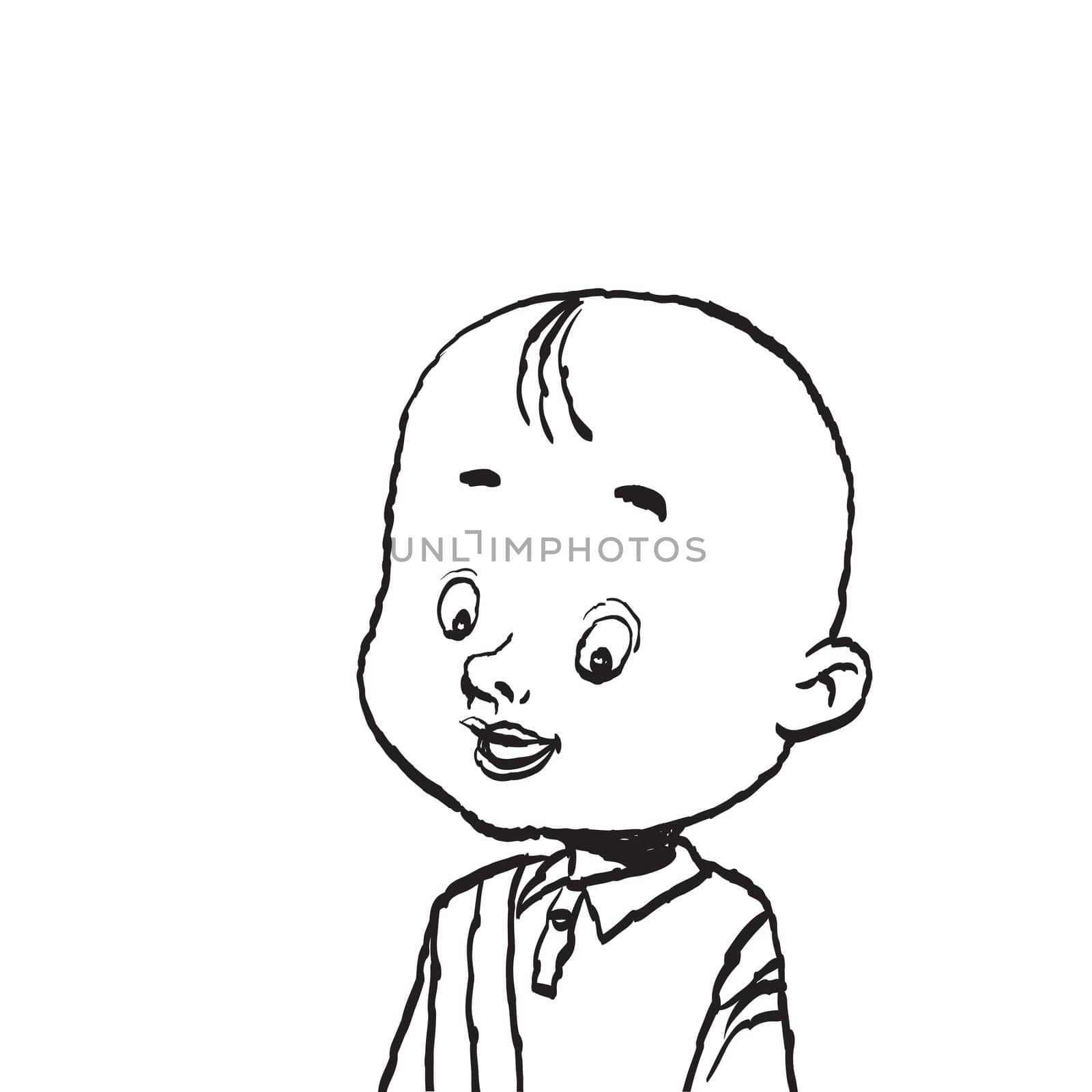 Portrait of a bald boy isolate illustration. Cartoon illustration isolate. Black and white outline