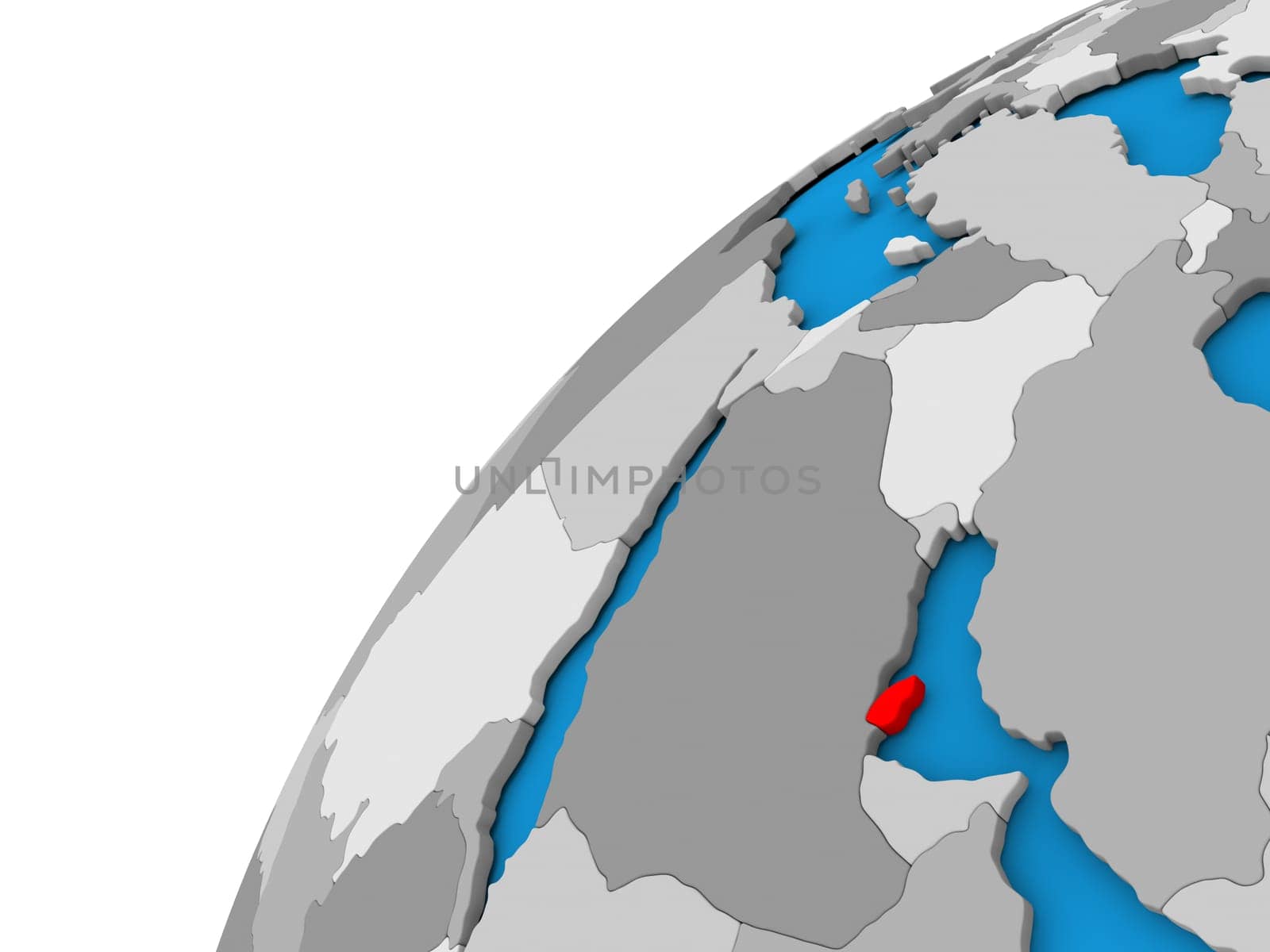Qatar highlighted in red on globe with visible country borders. 3D illustration
