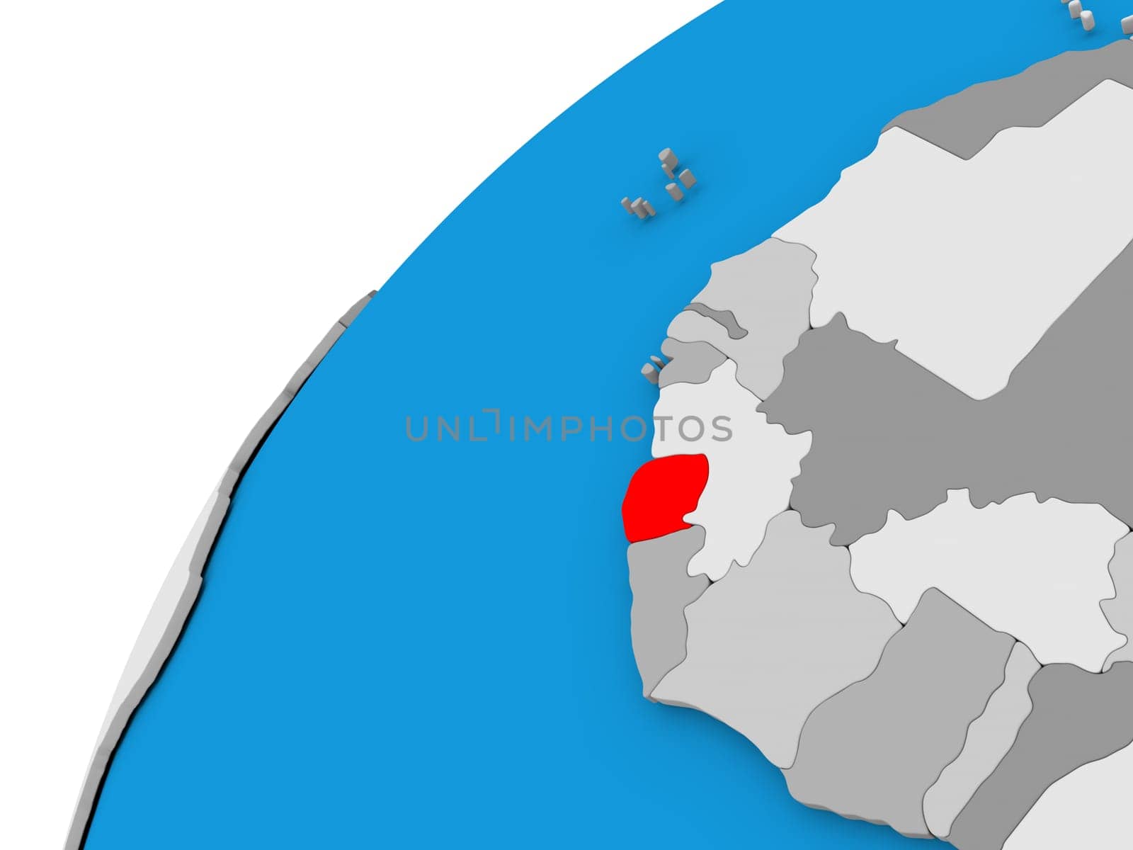 Sierra Leone highlighted in red on globe with visible country borders. 3D illustration