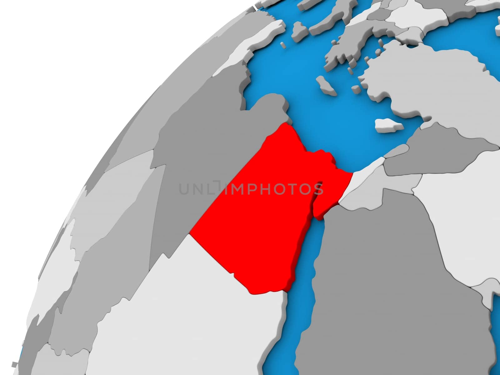 Egypt highlighted in red on globe with visible country borders. 3D illustration