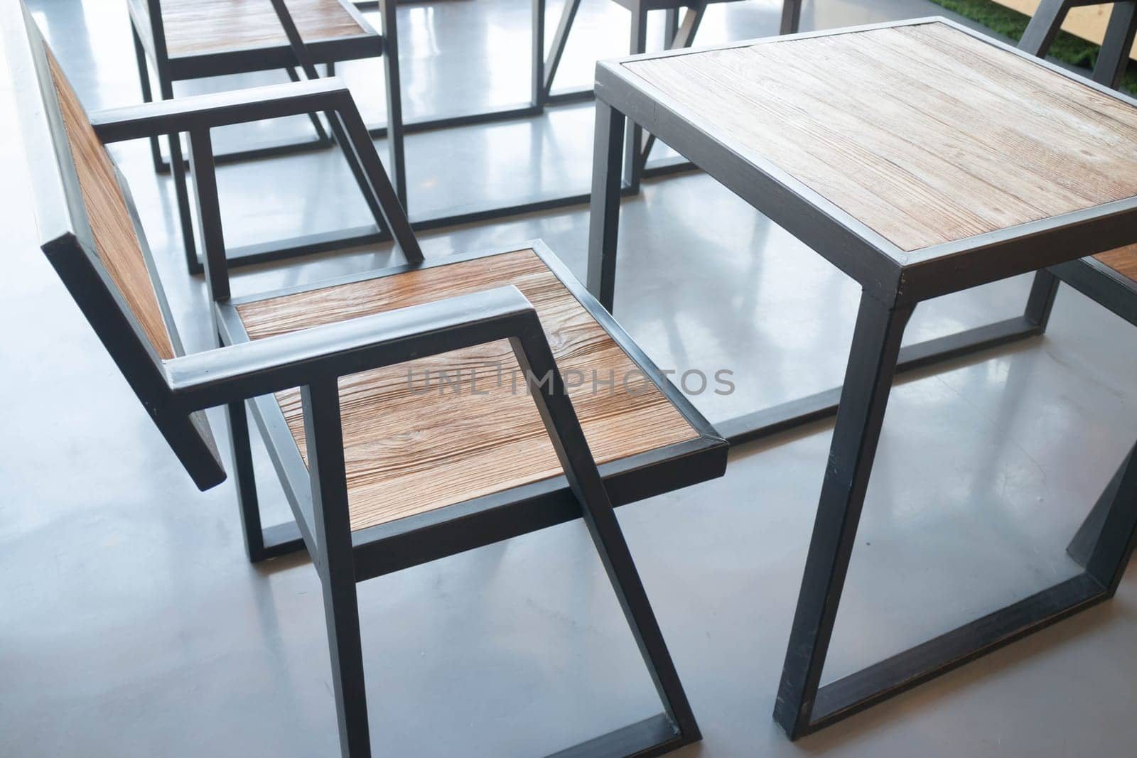 Coffee shop furniture in industrial style, stock photo