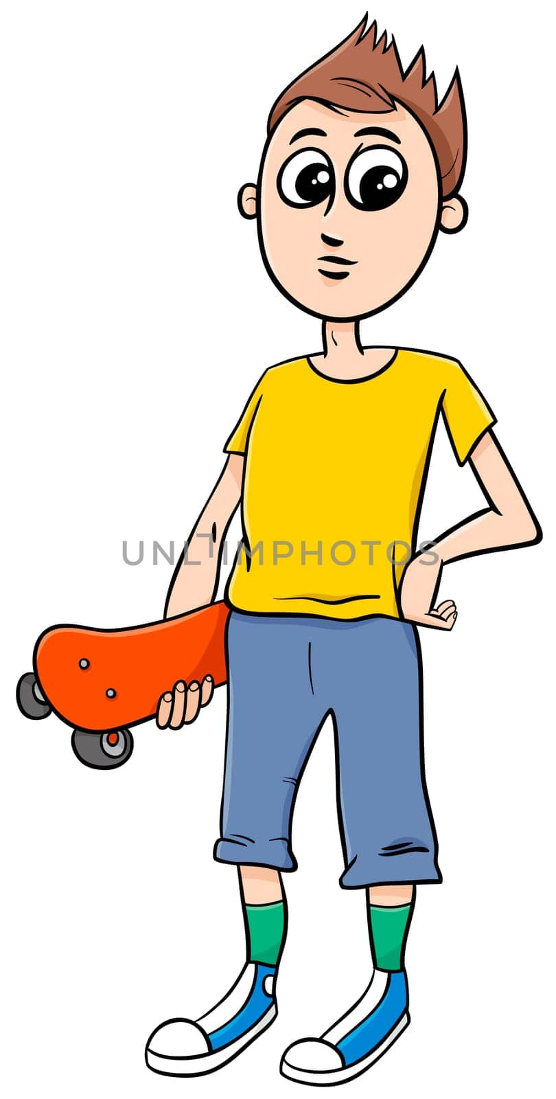 Cartoon Illustration of Teen Boy with Skateboard