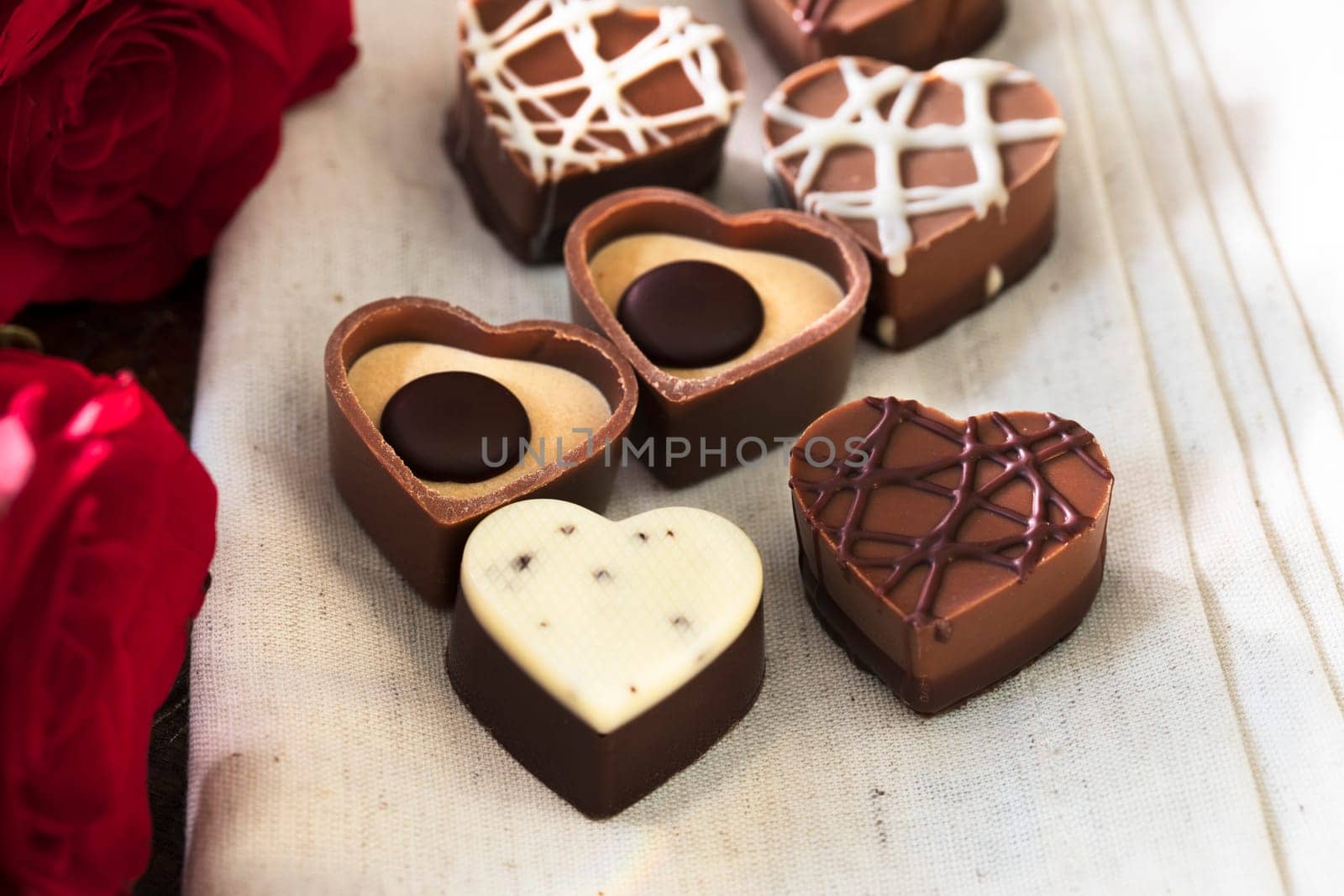 Assortment of heart shaped valentine's chocolates