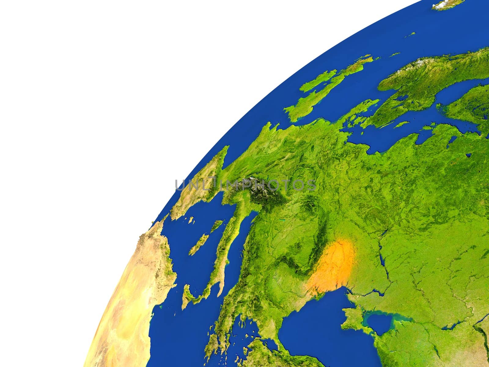 Moldova highlighted in red as seen from Earth's orbit in space. 3D illustration with highly detailed realistic planet surface. Elements of this image furnished by NASA.