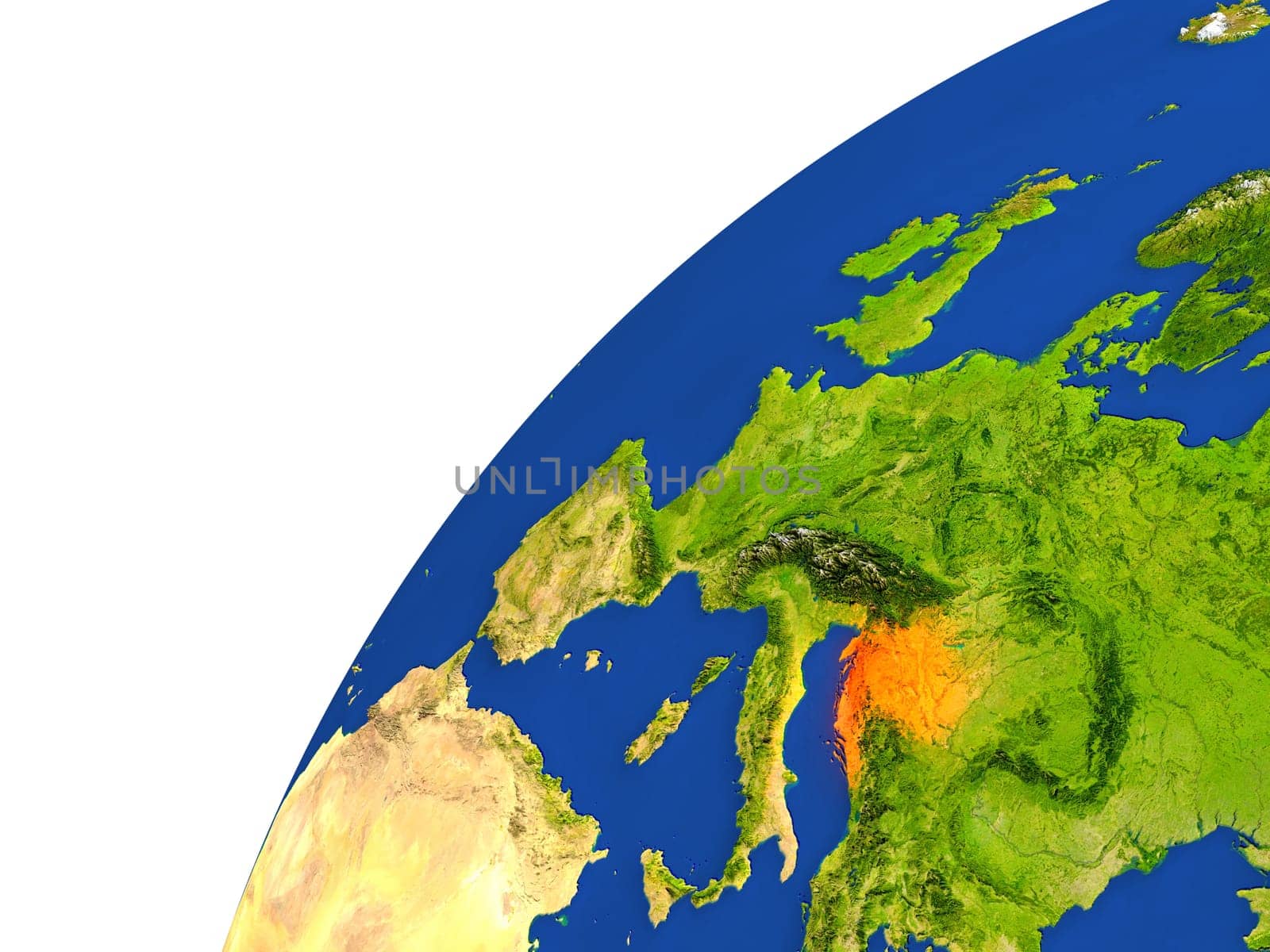 Croatia highlighted in red as seen from Earth's orbit in space. 3D illustration with highly detailed realistic planet surface. Elements of this image furnished by NASA.