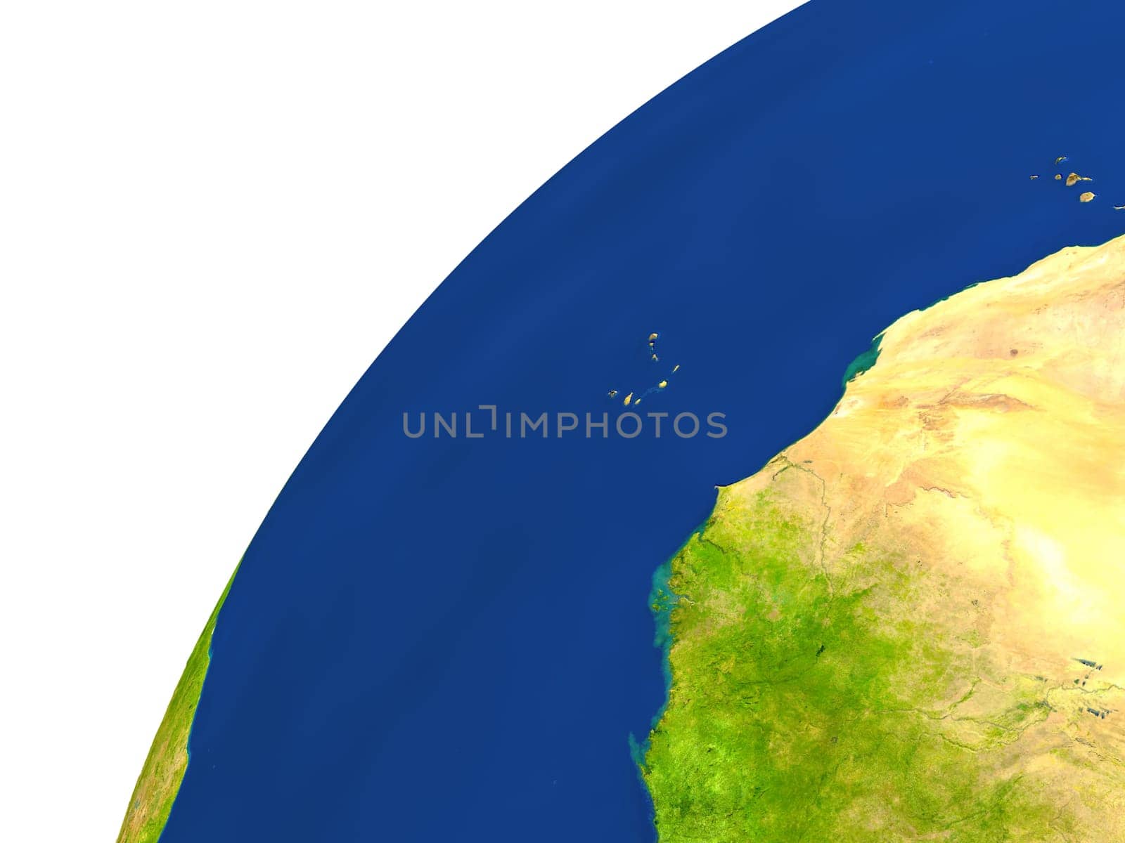 Gambia highlighted in red as seen from Earth's orbit in space. 3D illustration with highly detailed realistic planet surface. Elements of this image furnished by NASA.