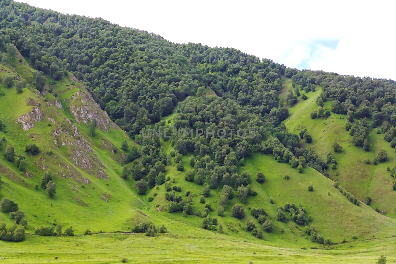 Summer landscape with Russian Caucasus green mountains
